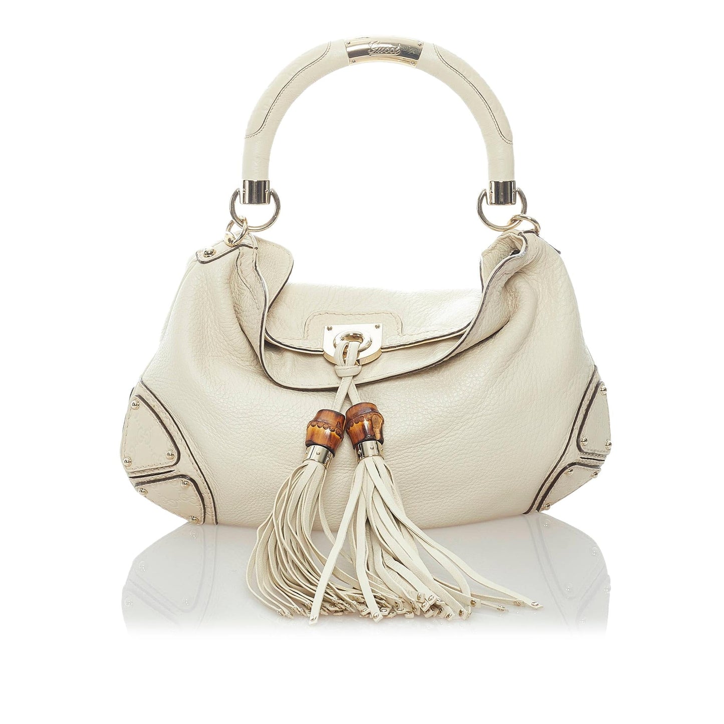 Gucci Bamboo Indy SHG Leather Calf White Satchel Bag