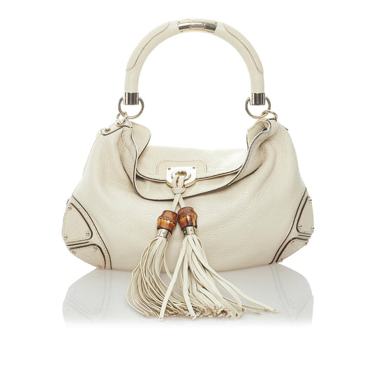 Gucci Bamboo Indy SHG Leather Calf White Satchel Bag