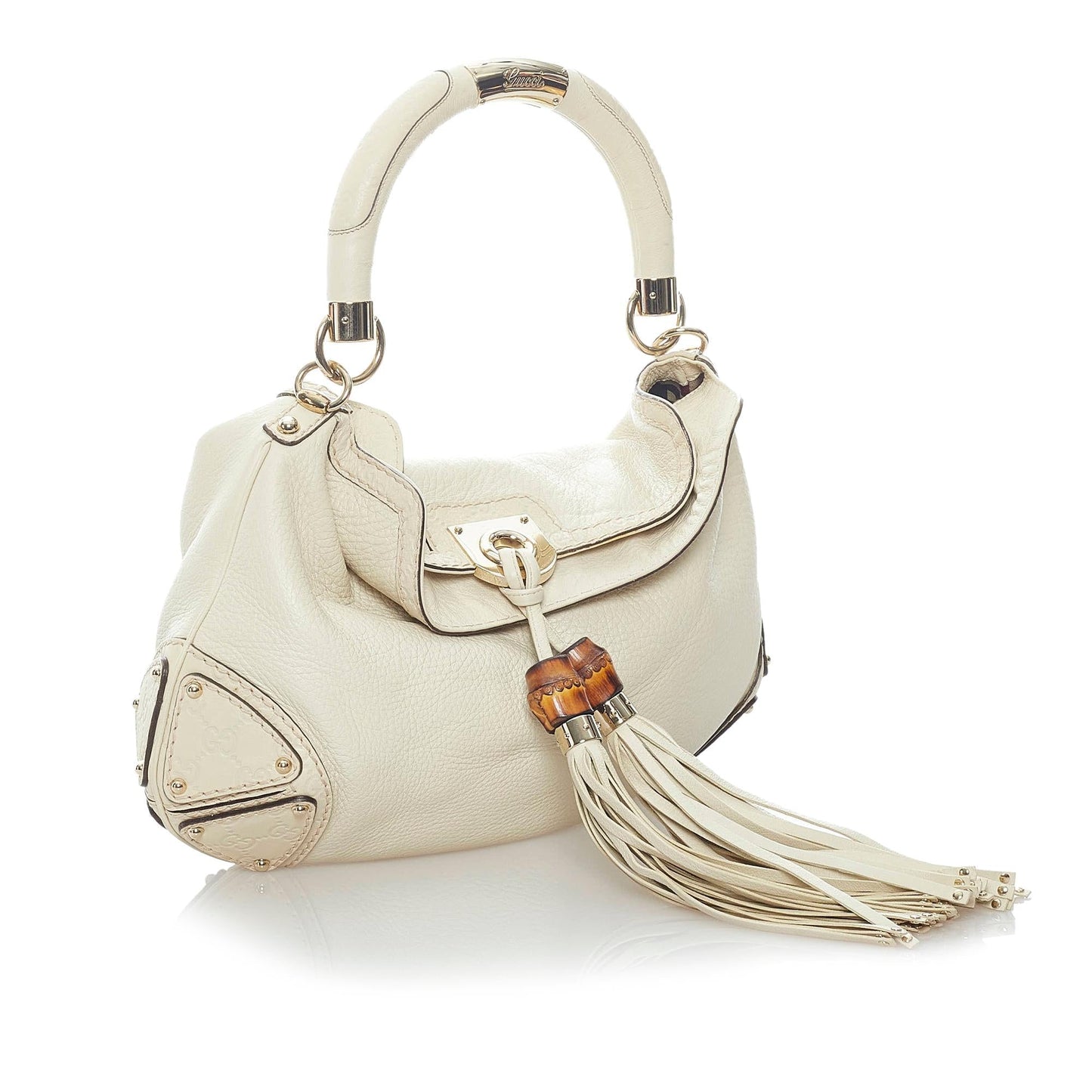 Gucci Bamboo Indy SHG Leather Calf White Satchel Bag
