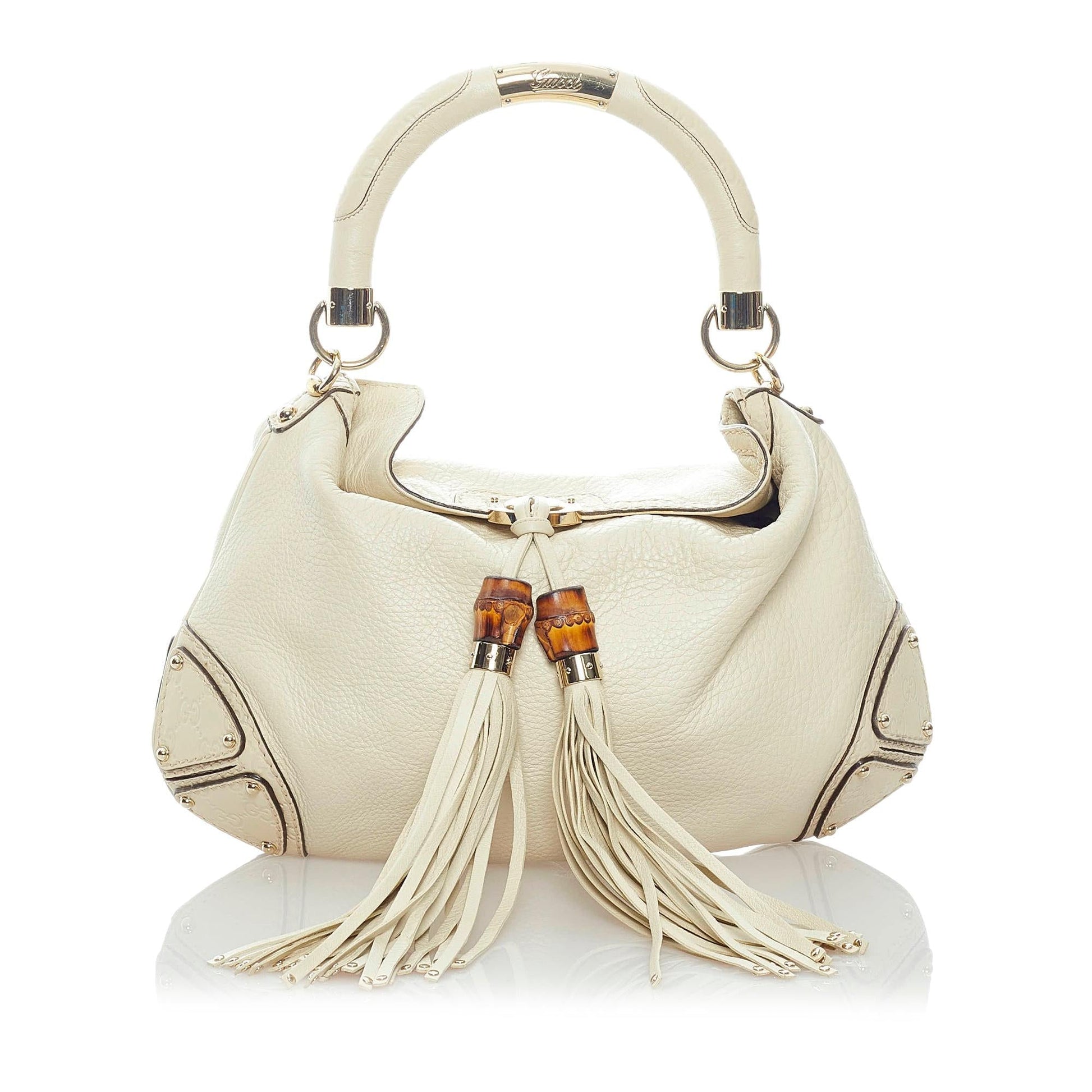 Gucci Bamboo Indy SHG Leather Calf White Satchel Bag Satchel Shg