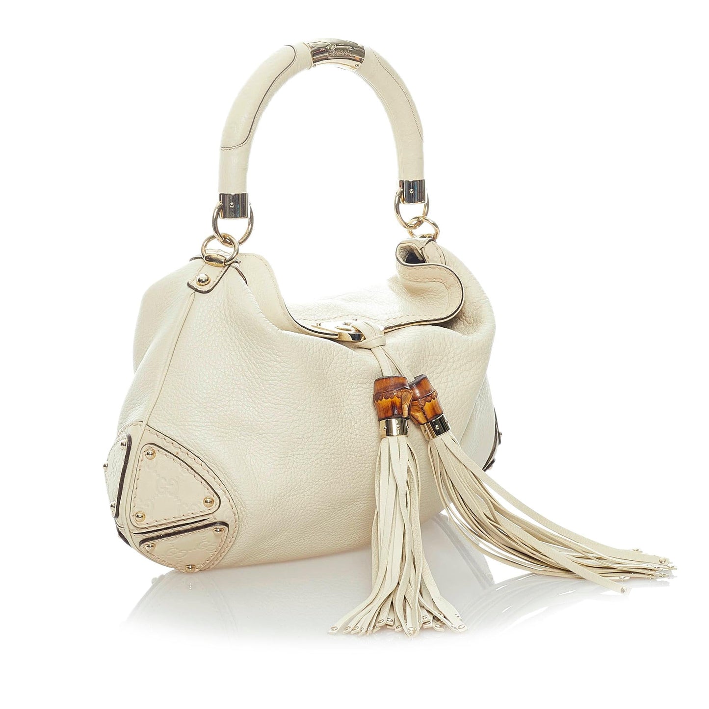 Gucci Bamboo Indy SHG Leather Calf White Satchel Bag Satchel Shg