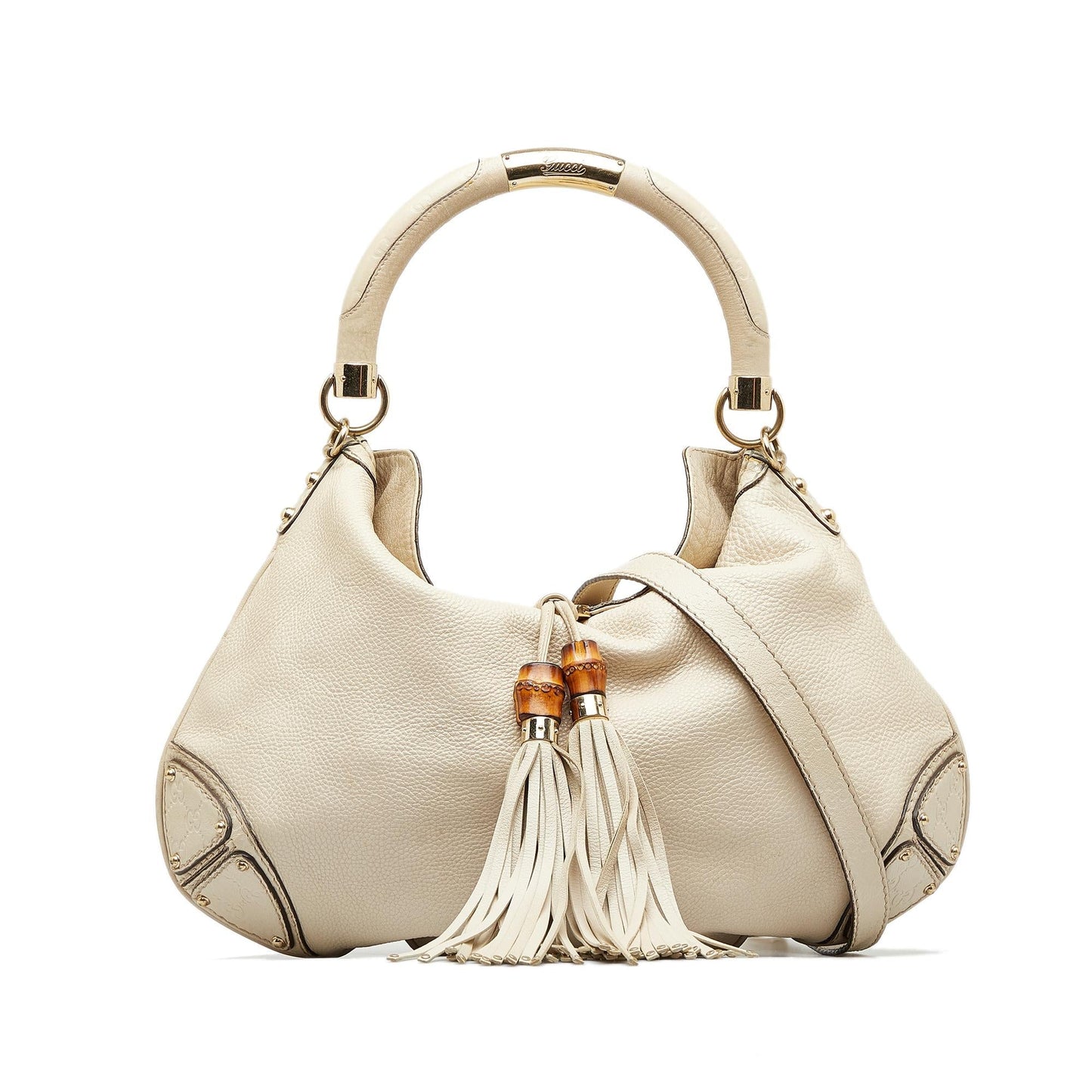 Gucci Bamboo Indy SHG-VsCzz0 Leather Calf White Satchel Bag