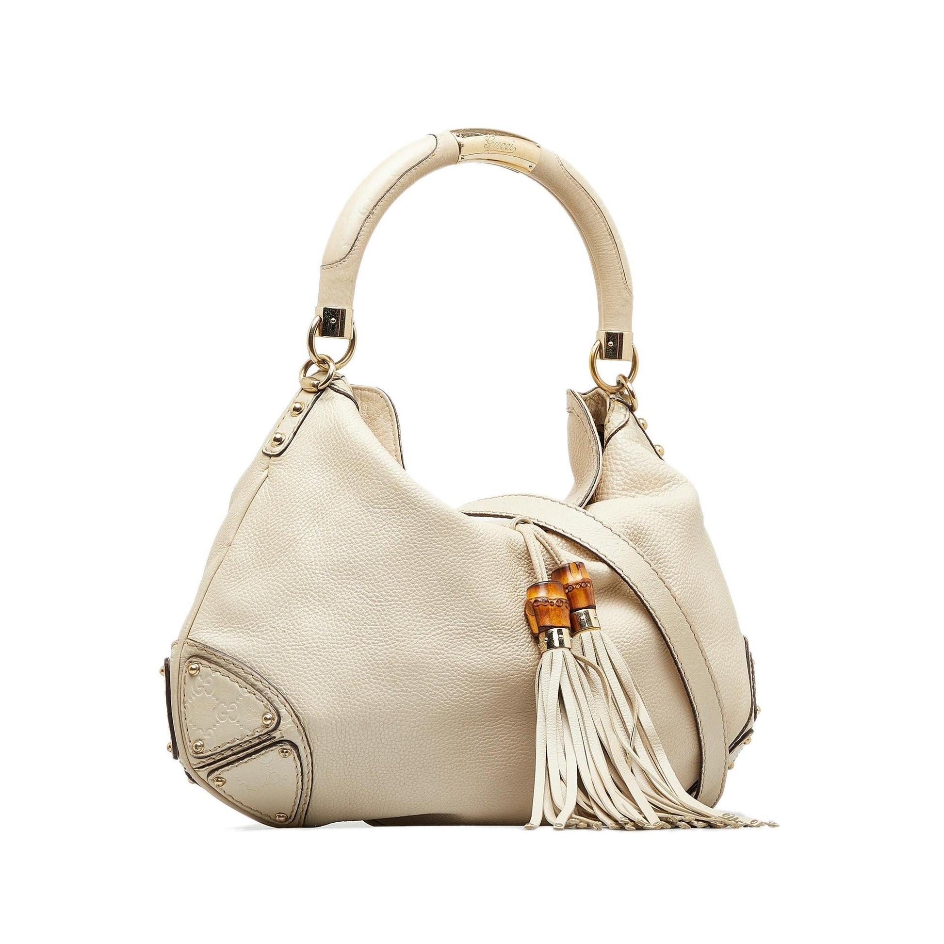Gucci Bamboo Indy SHG-VsCzz0 Leather Calf White Satchel Bag