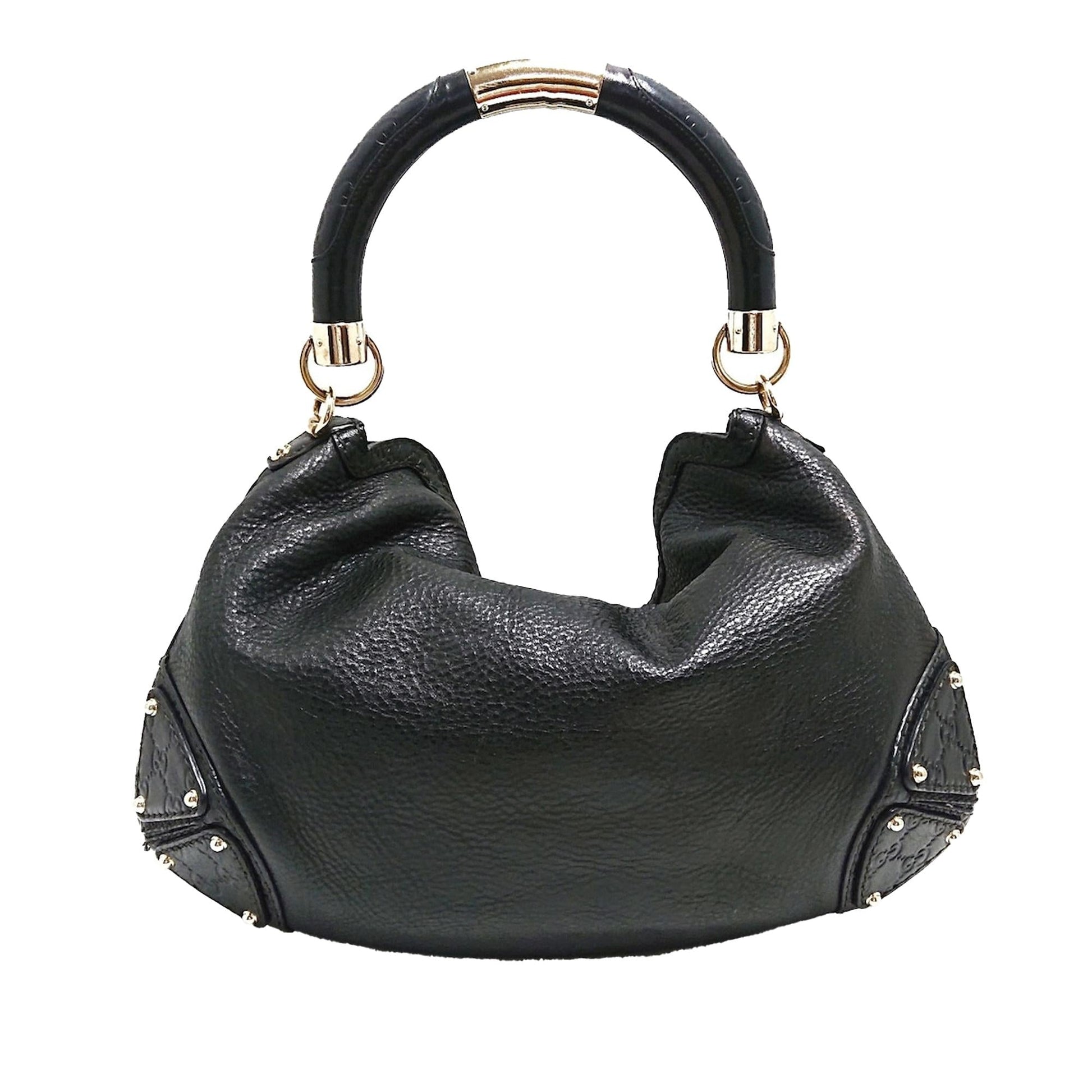 Gucci Bamboo Indy SHG-djoyCe Leather Calf Black Satchel Bag