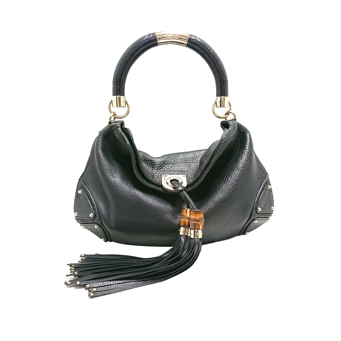 Gucci Bamboo Indy SHG-djoyCe Leather Calf Black Satchel Bag