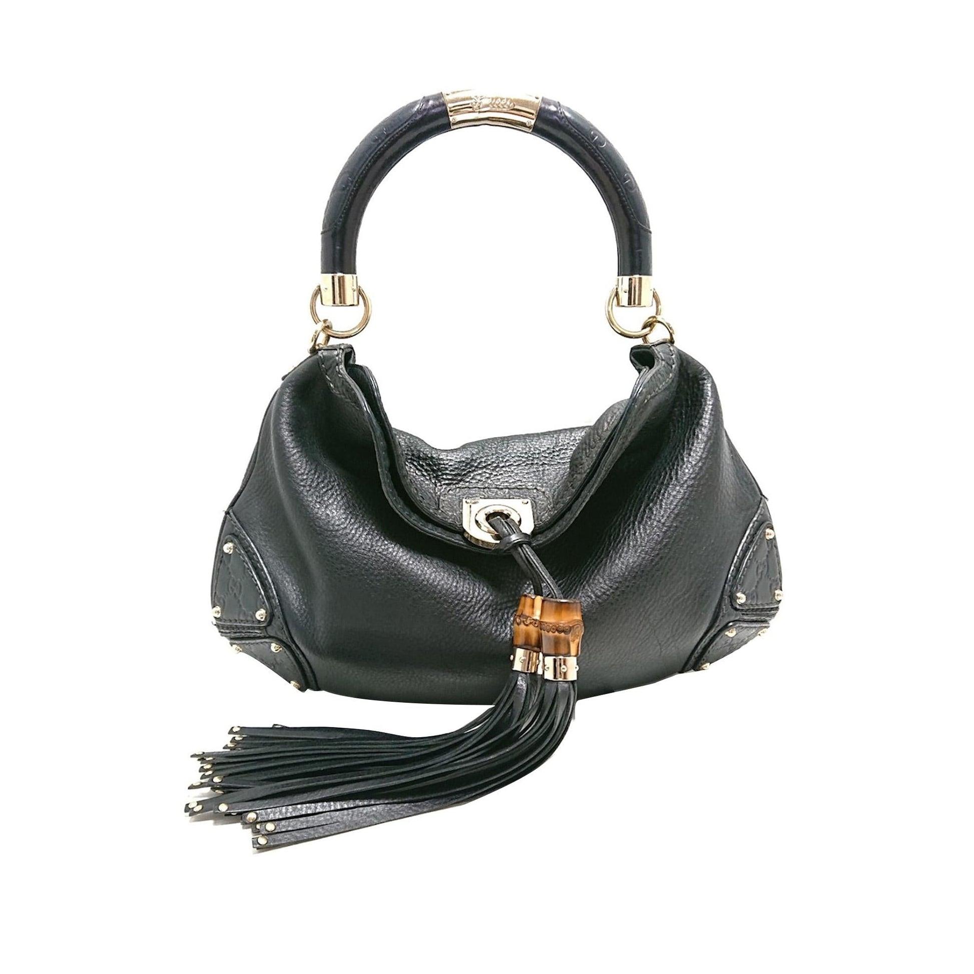 Gucci Bamboo Indy SHG-djoyCe Leather Calf Black Satchel Bag