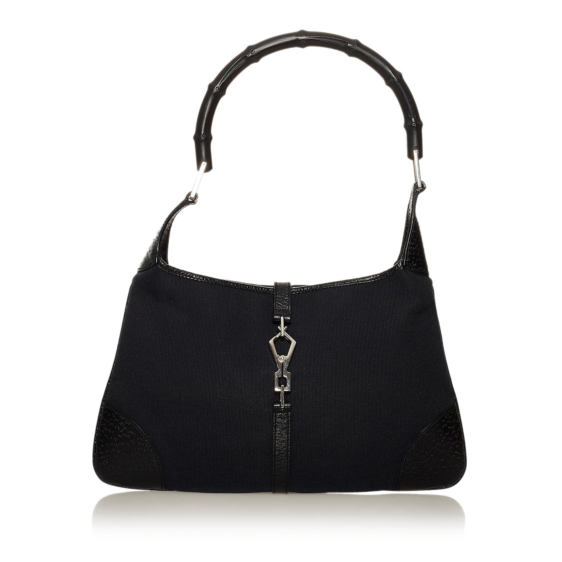 Gucci Bamboo Jackie SHG Canvas Calf Blue Satchel Bag