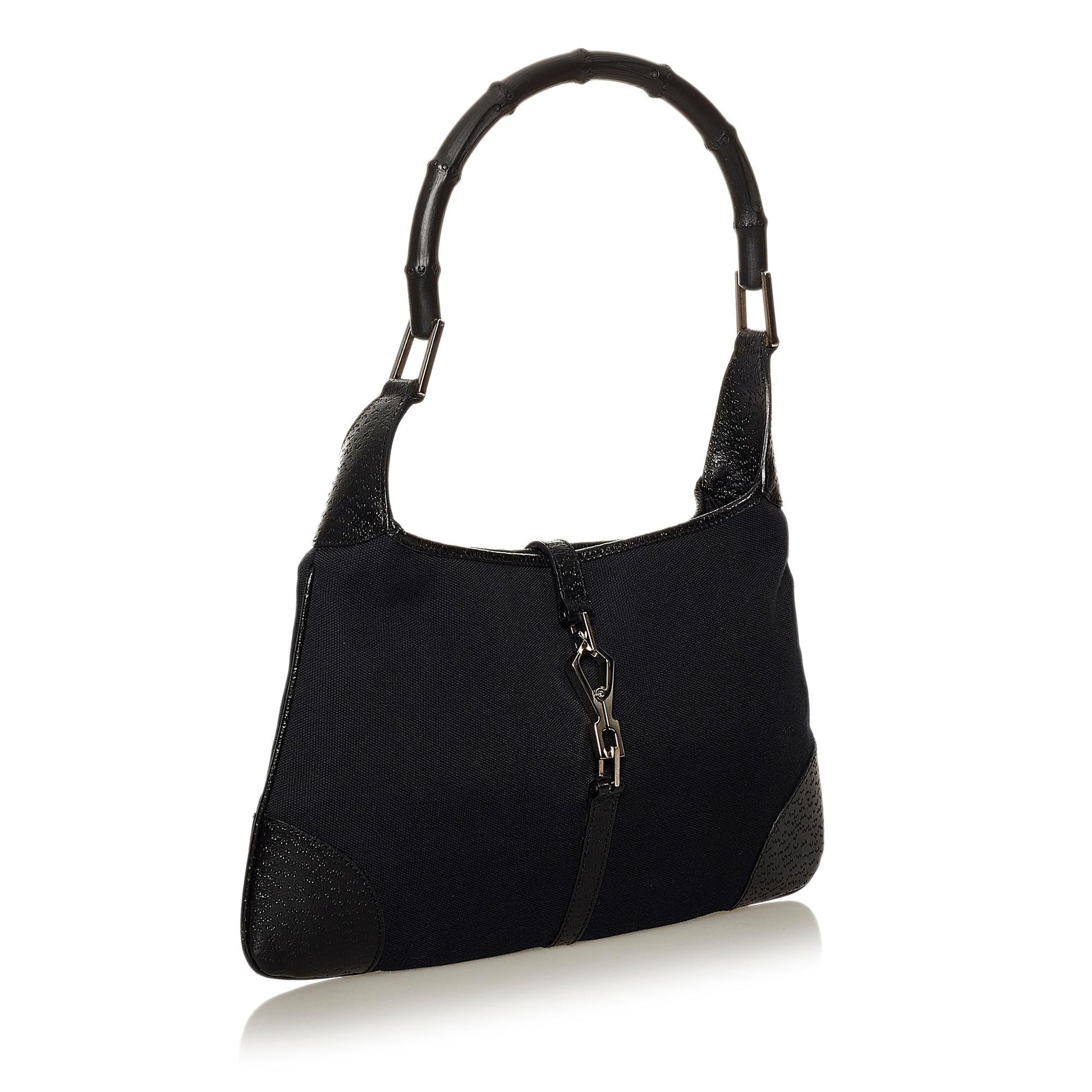 Gucci Bamboo Jackie SHG Canvas Calf Blue Satchel Bag