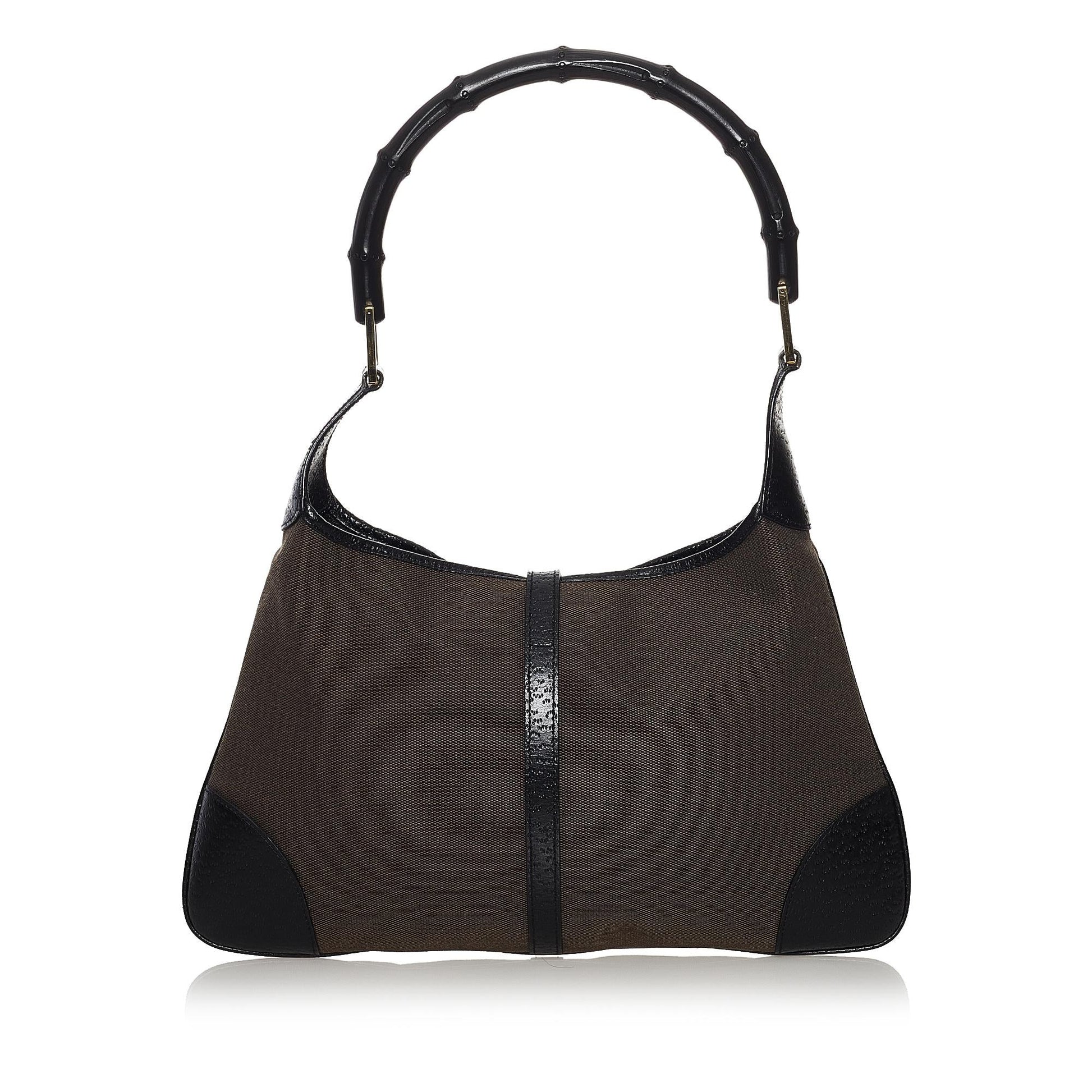 Gucci Bamboo Jackie SHG Canvas Black Grey Shoulder Bag