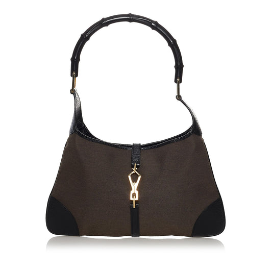 Gucci Bamboo Jackie SHG Canvas Black Grey Shoulder Bag
