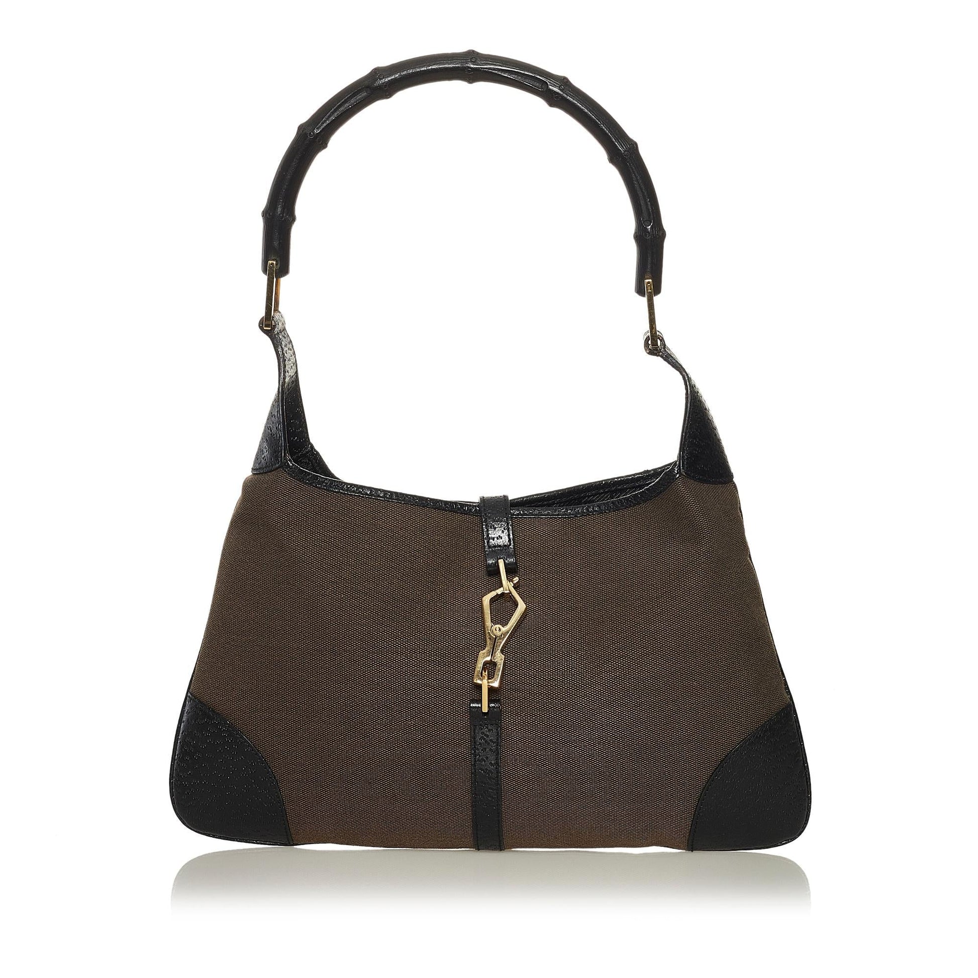 Gucci Bamboo Jackie SHG Canvas Black Brown Shoulder Bag
