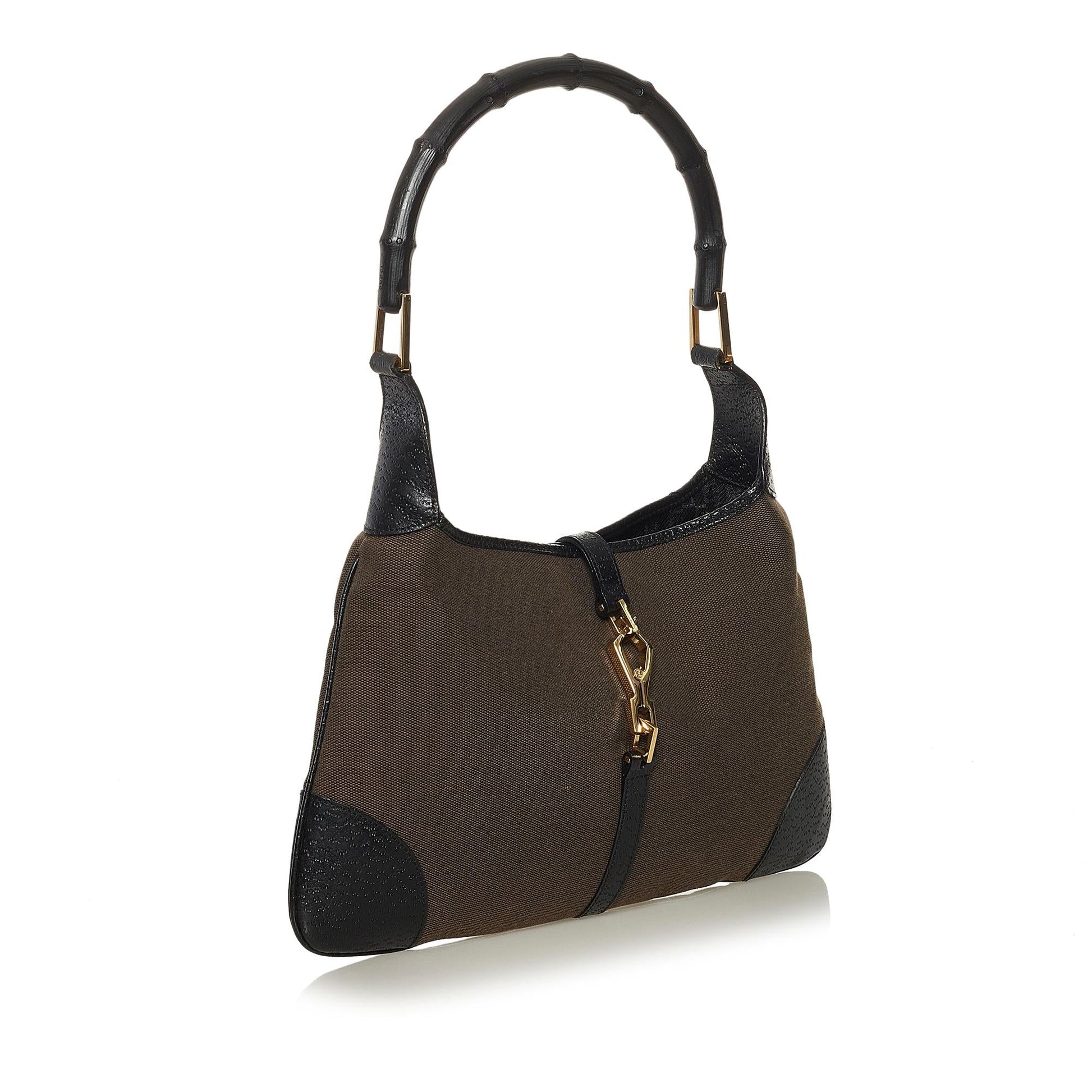 Gucci Bamboo Jackie SHG Canvas Black Brown Shoulder Bag