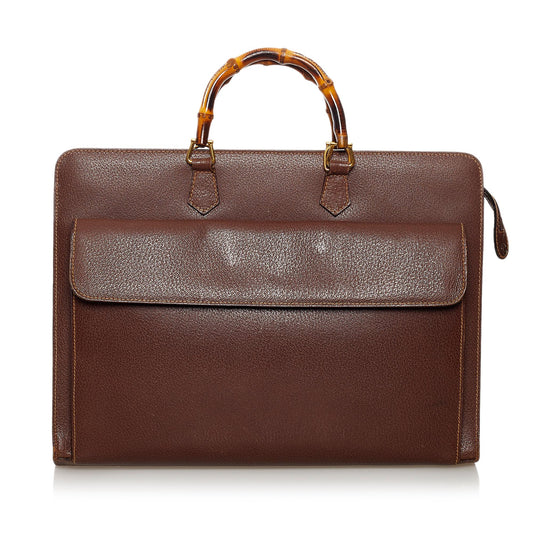 Gucci Bamboo Briefcase SHG Leather Calf Brown Tote Bag
