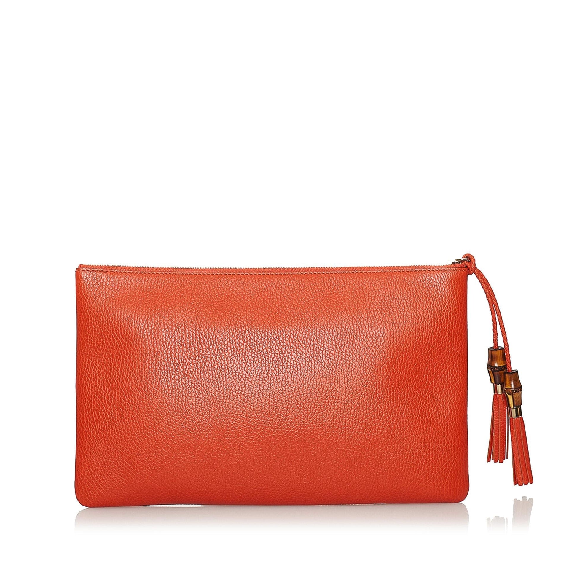 Gucci Bamboo SHG Leather Calf Orange Clutch Bag