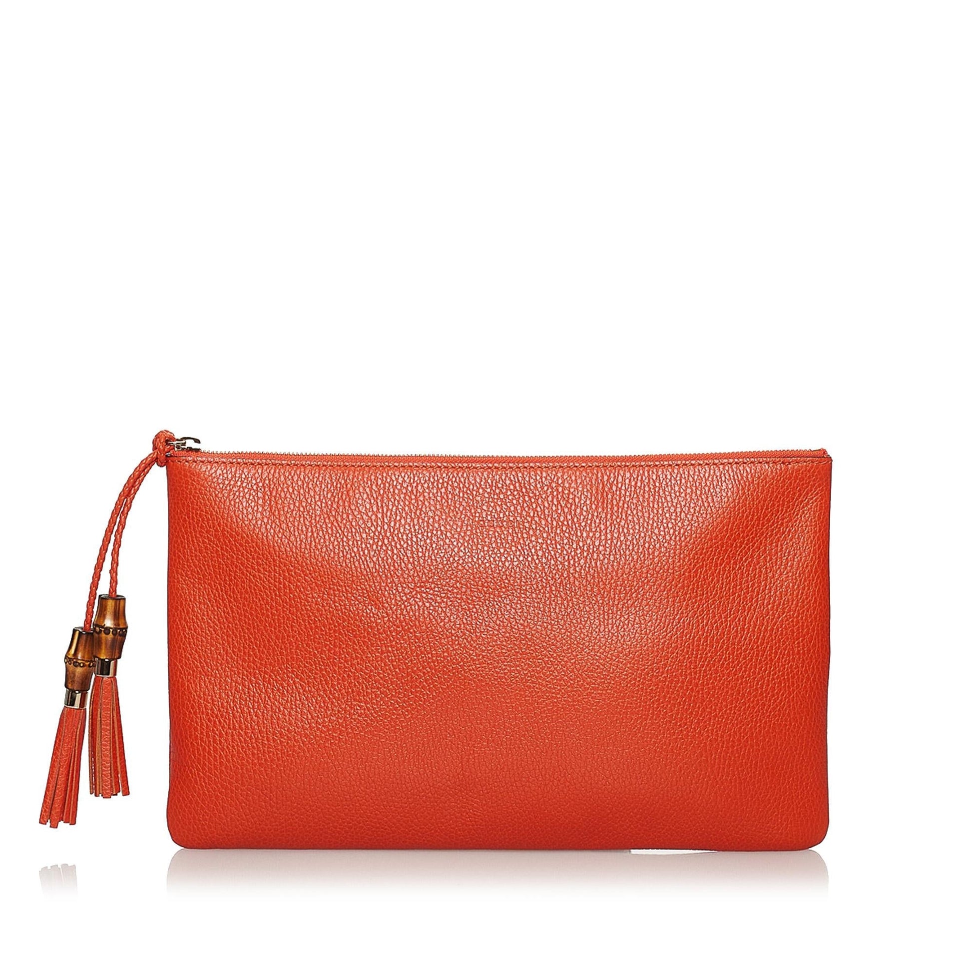 Gucci Bamboo SHG Leather Calf Orange Clutch Bag