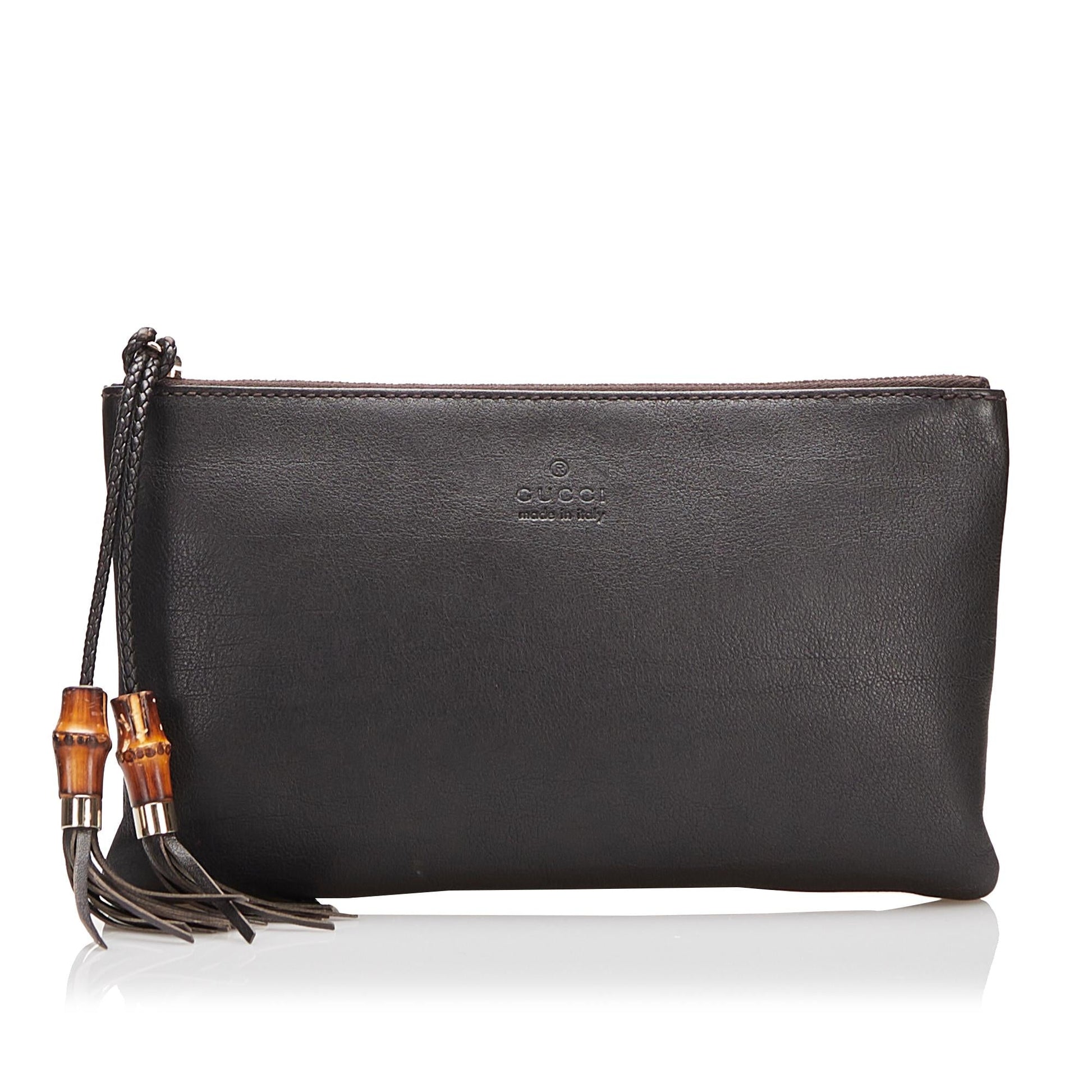 Gucci Bamboo SHG-q8nBjv Leather Calf Black Clutch Bag