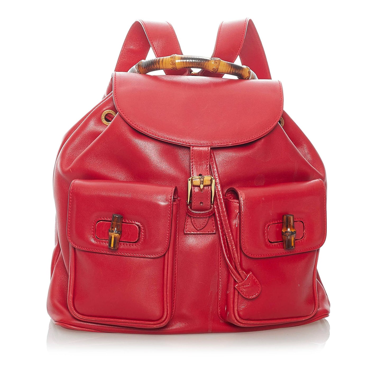Gucci Bamboo Drawstring Backpack SHG Leather Calf Red Jewelry
