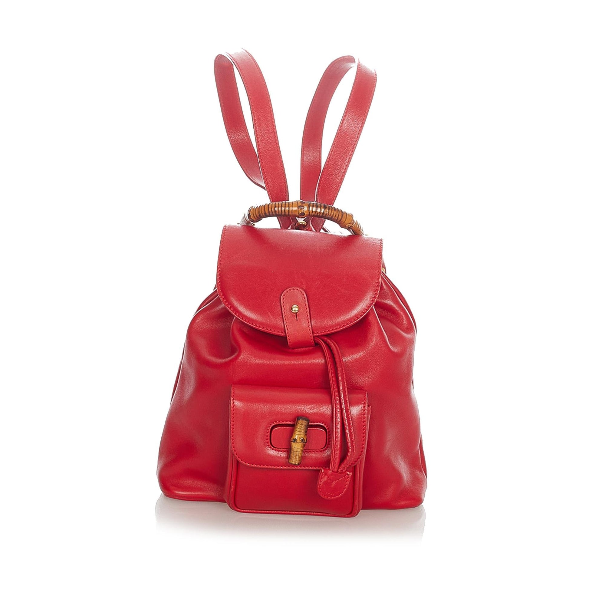 Gucci Bamboo Drawstring Backpack SHG-HWMiaE Leather Calf Red Mini Jewelry