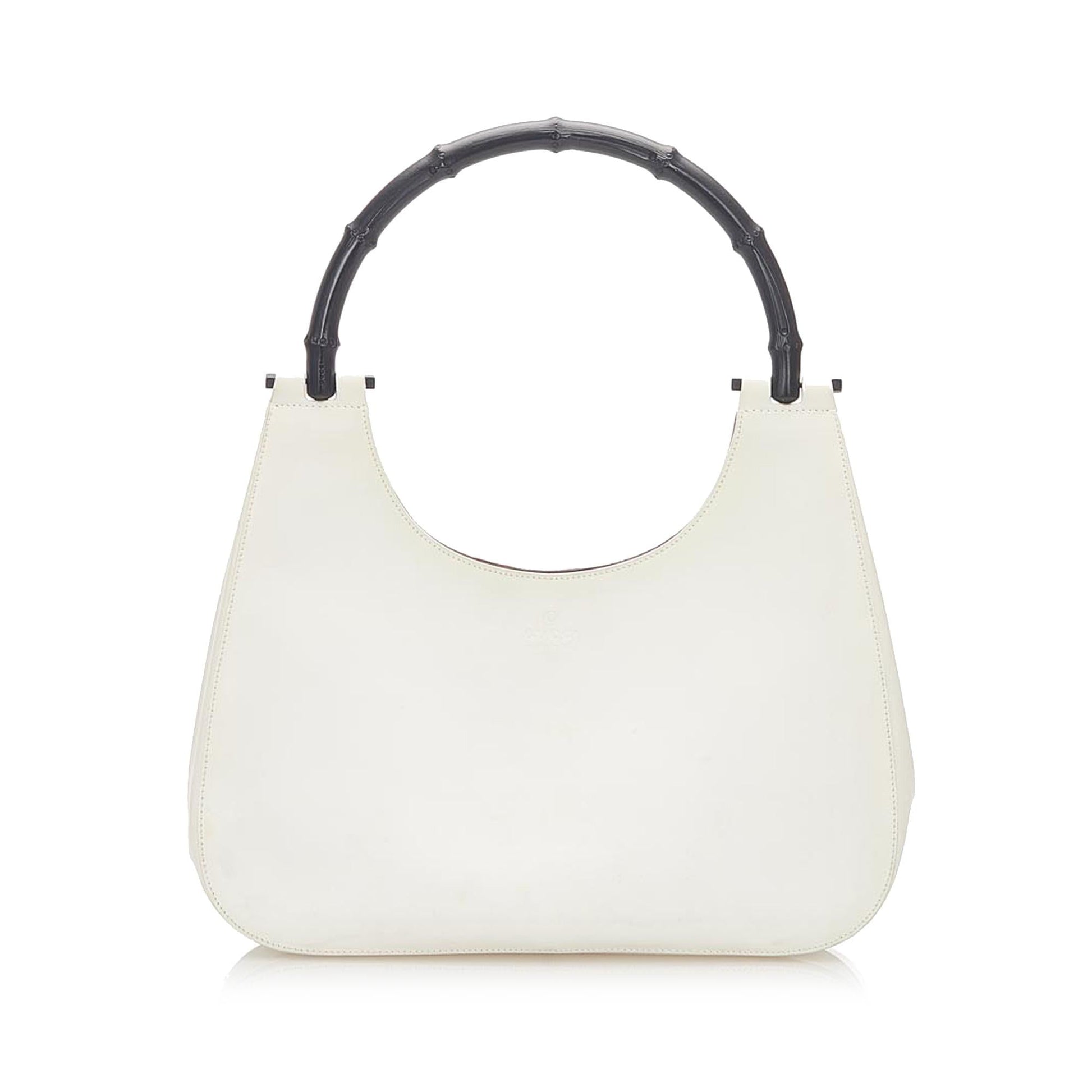Gucci Bamboo SHG Leather Calf Black White Satchel Bag