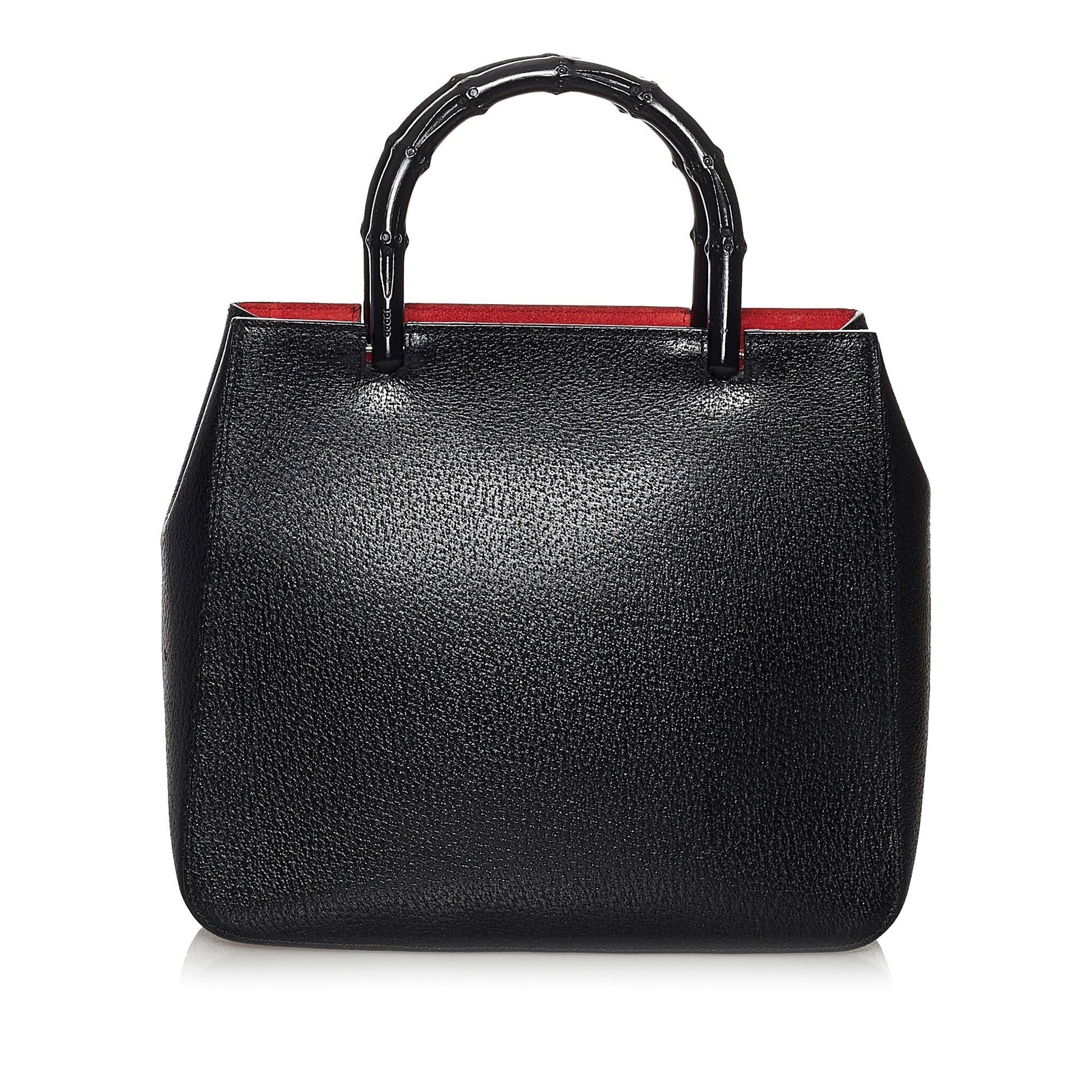 Gucci Bamboo SHG Leather Calf Black Satchel Bag Handbag Shg