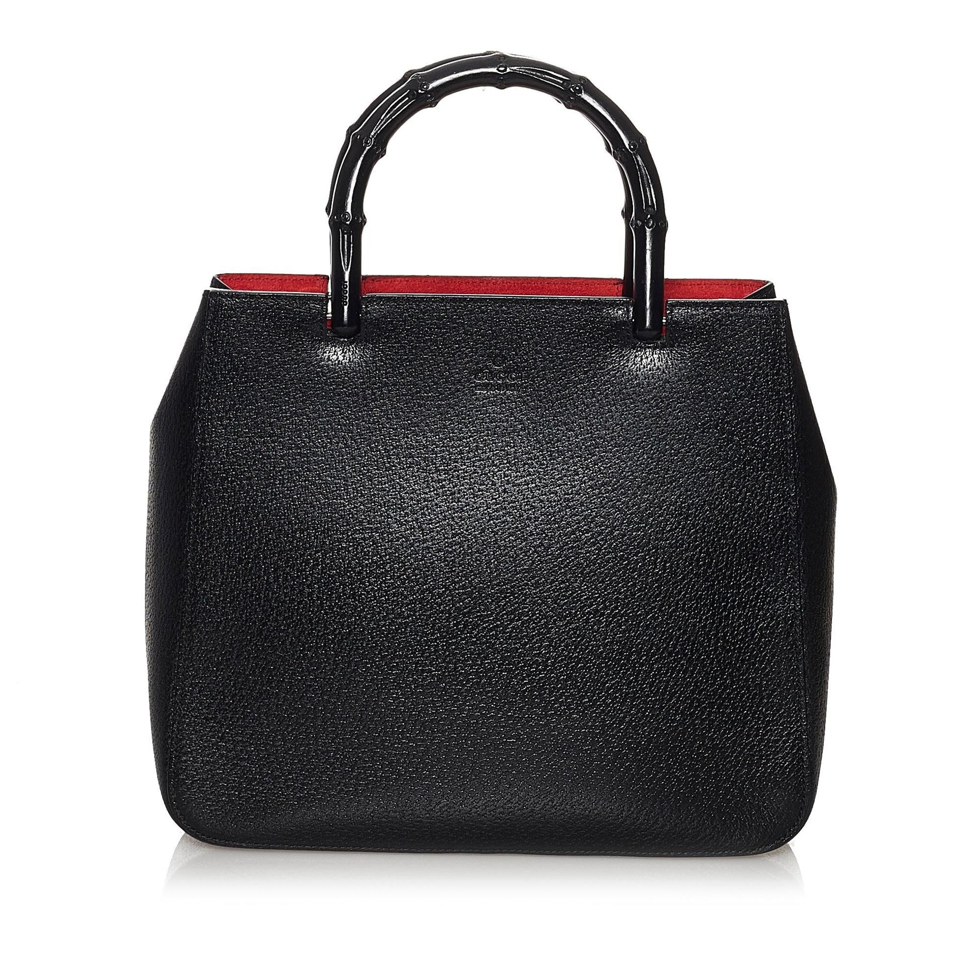 Gucci Bamboo SHG Leather Calf Black Satchel Bag Handbag Shg