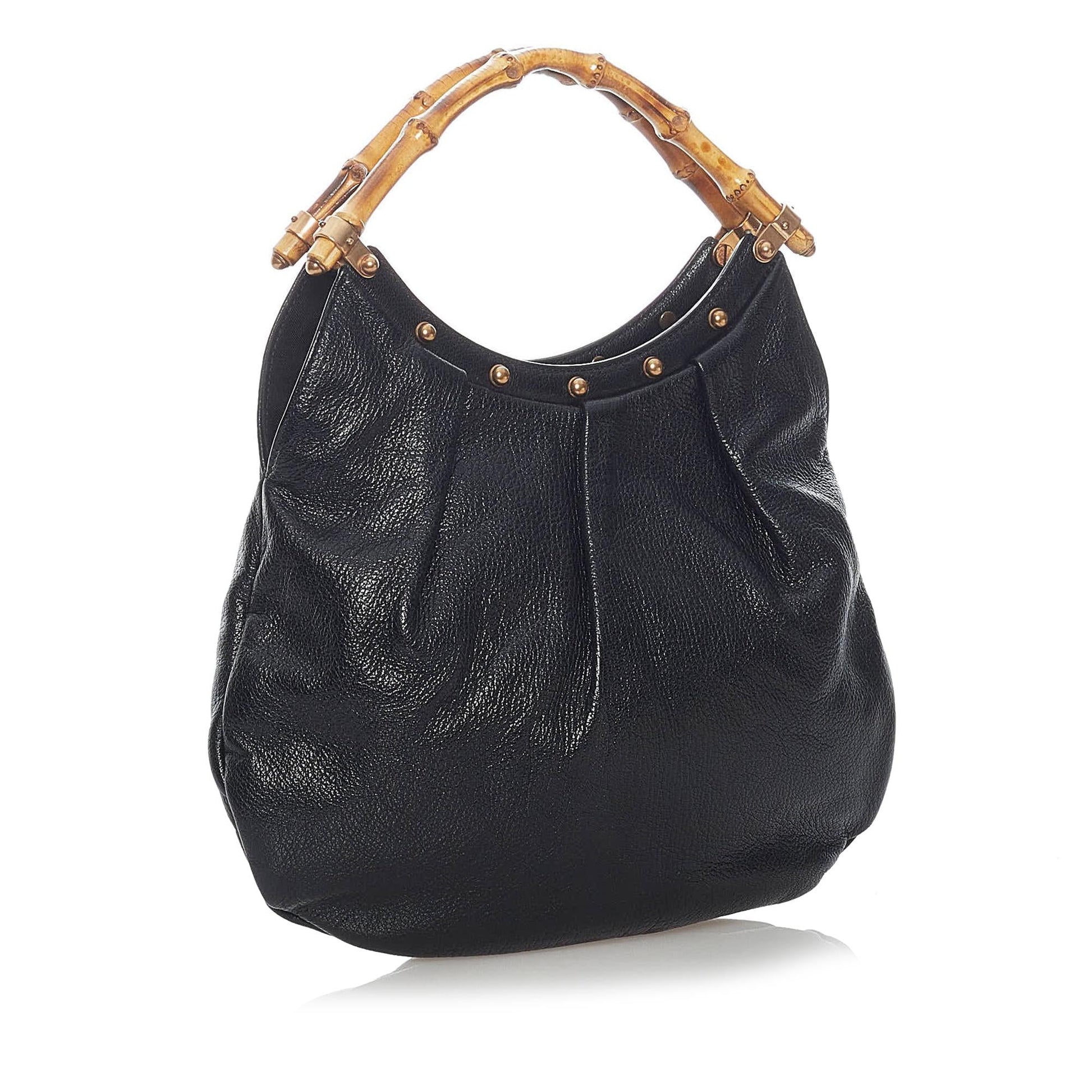 Gucci Bamboo SHG Leather Calf Black Satchel Bag 4
