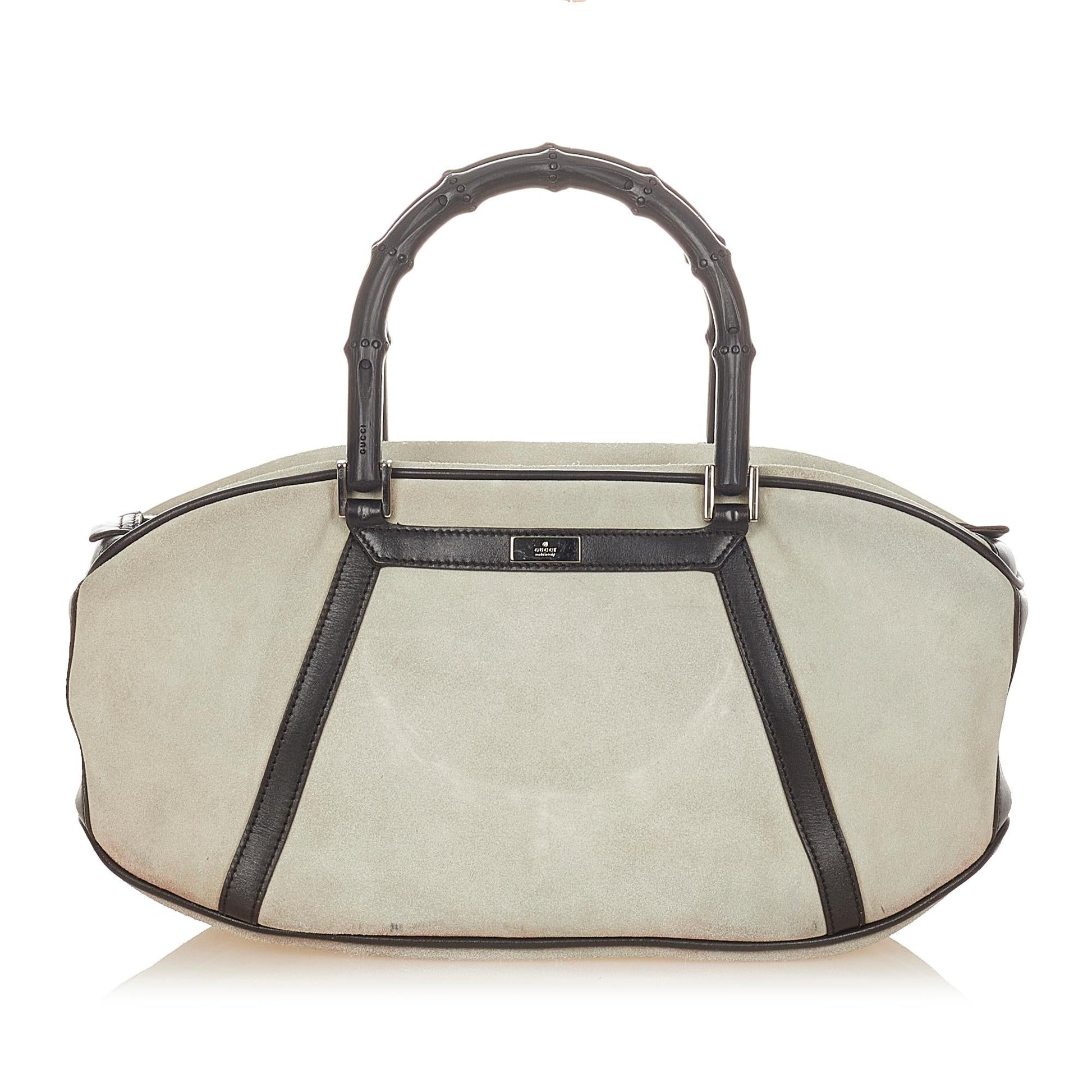 Gucci Bamboo SHG Leather Calf Black White Satchel Bag Handbag Shg