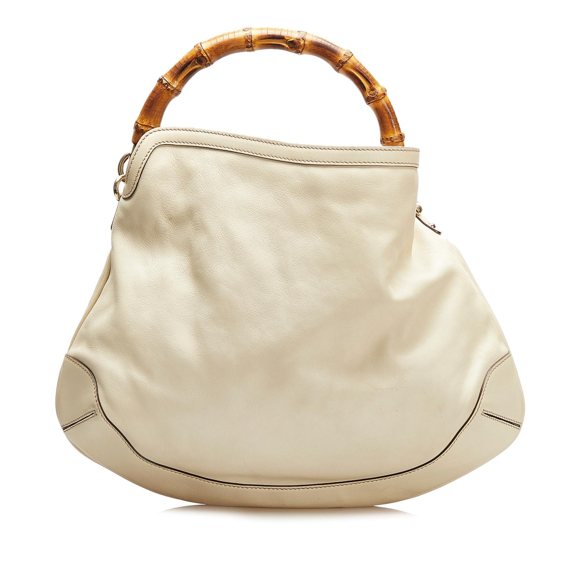 Gucci Bamboo SHG Leather Calf White Satchel Bag