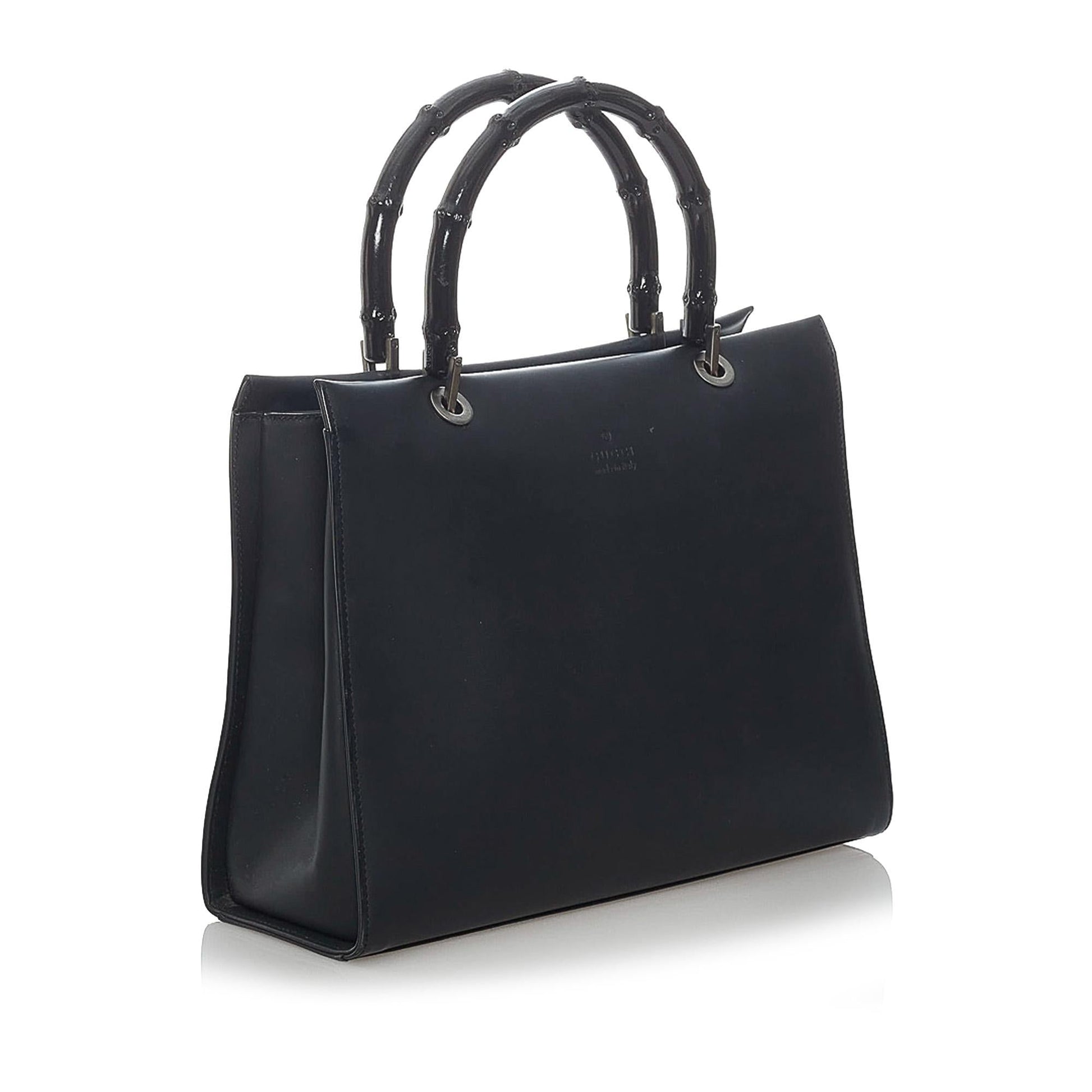 Gucci Bamboo SHG Leather Calf Black Satchel Bag Satchel Shg