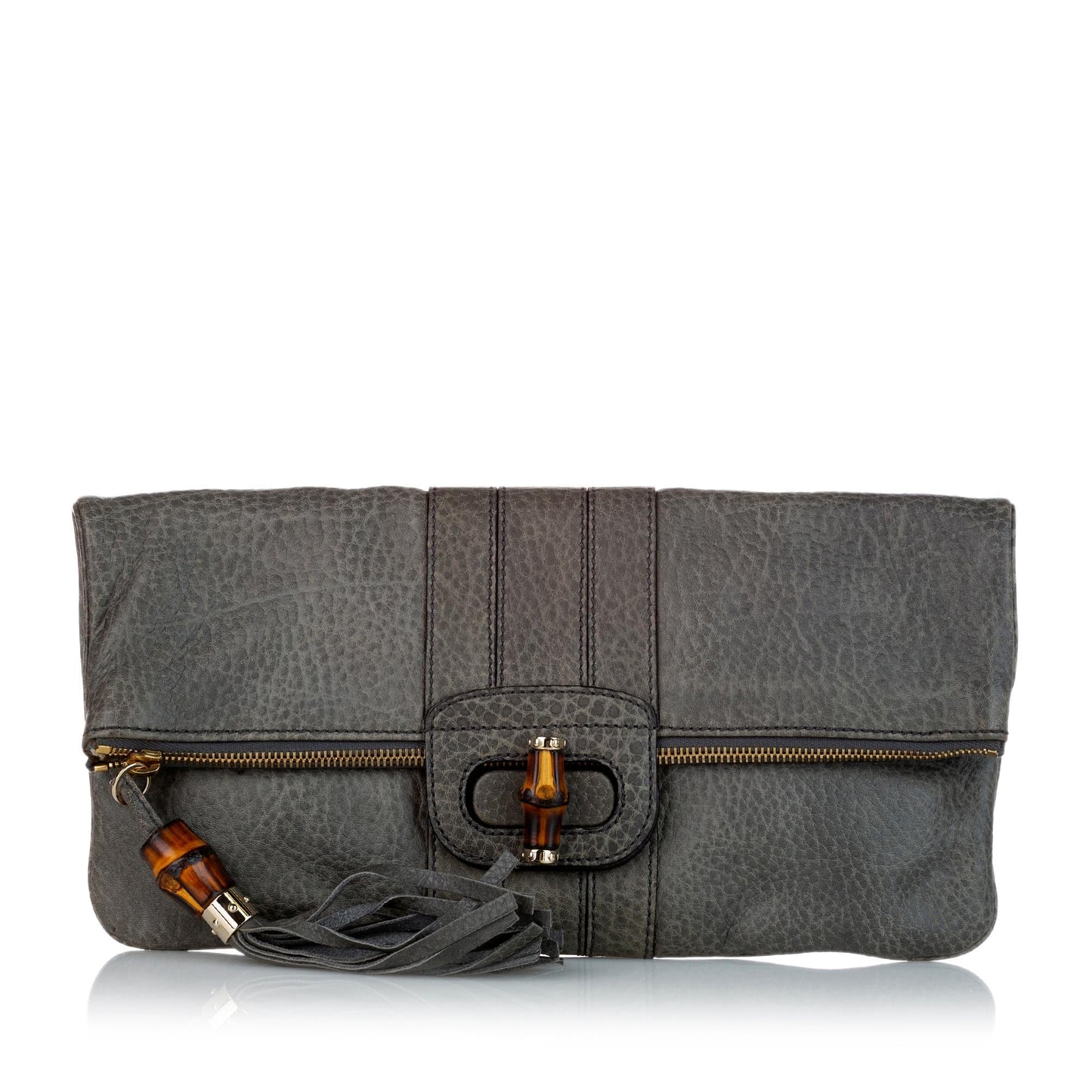 Gucci Bamboo Lucy SHG Leather Calf Grey Clutch Bag