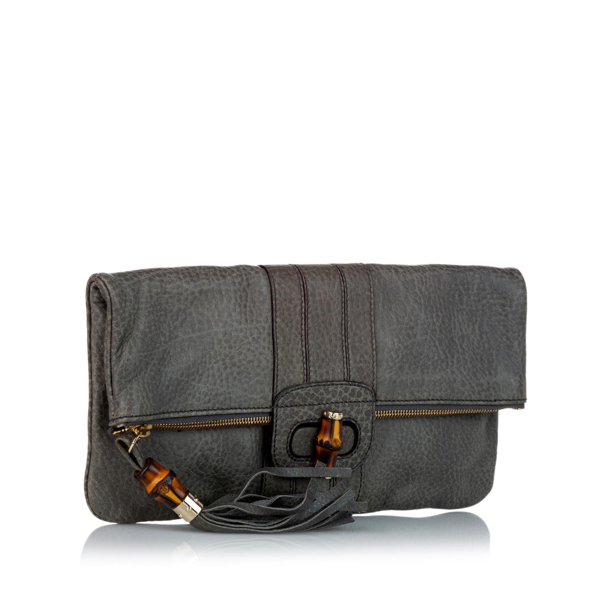 Gucci Bamboo Lucy SHG Leather Calf Grey Clutch Bag