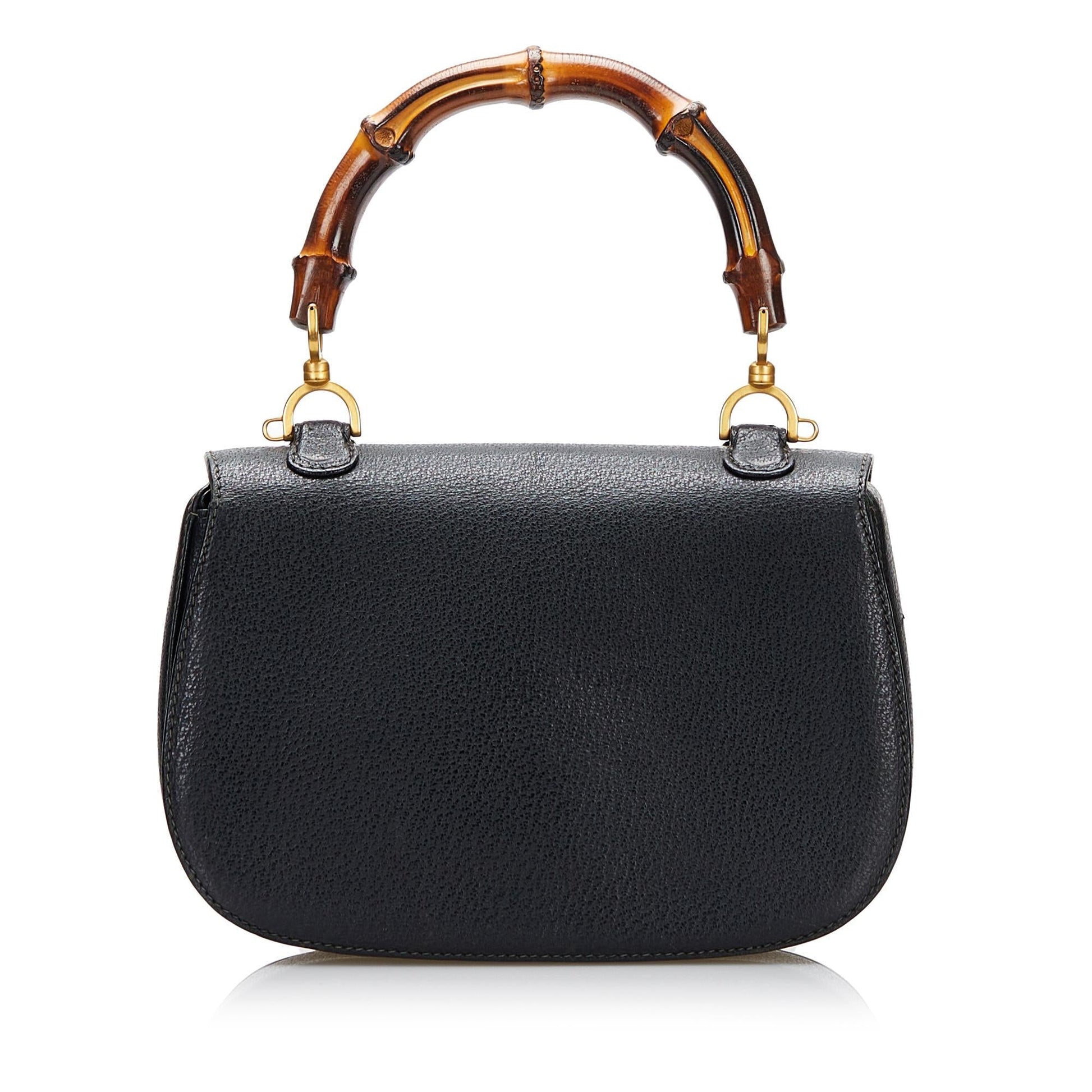 Gucci Bamboo Night SHG Calf Black Satchel Bag Handbag Shg