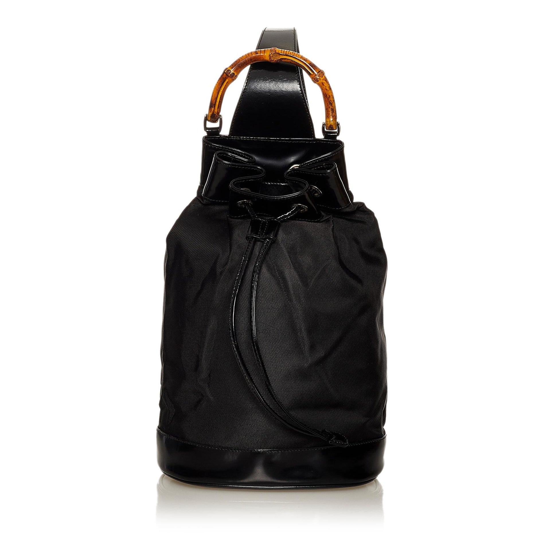 Gucci Bamboo SHG Nylon Black Bucket Shoulder Bag Bag Shg