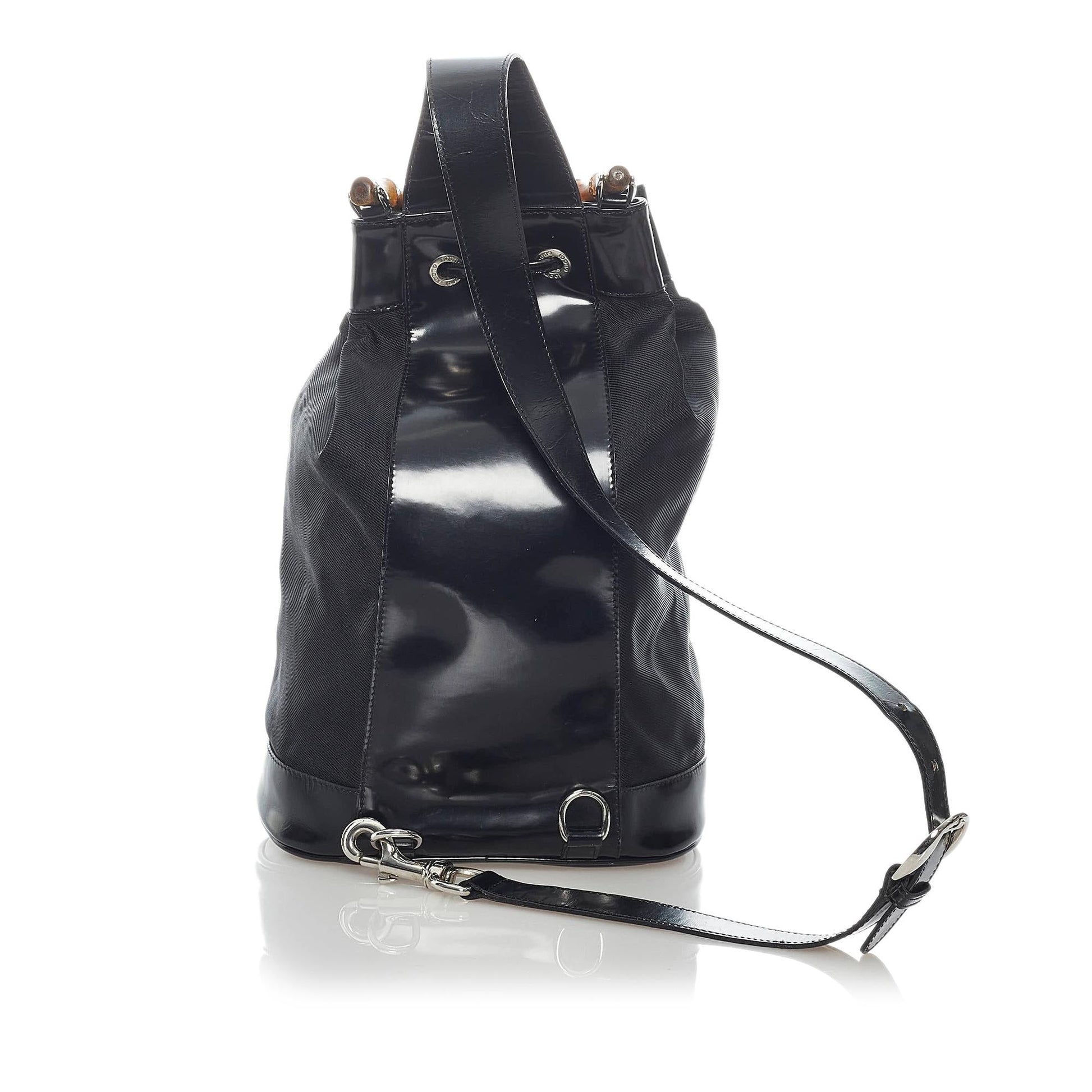 Gucci Bamboo SHG Nylon Black Bucket Shoulder Bag