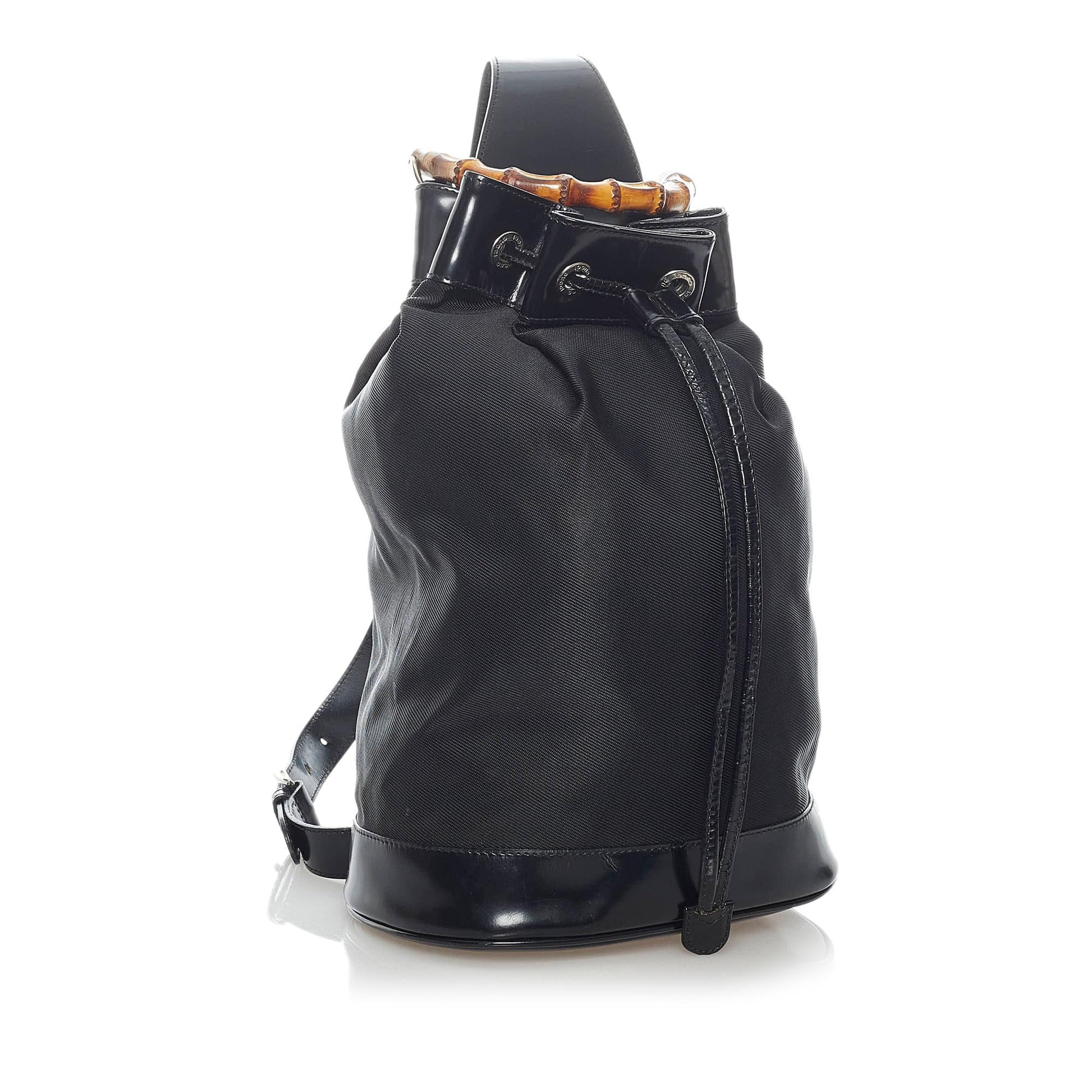 Gucci Bamboo SHG Nylon Black Bucket Shoulder Bag