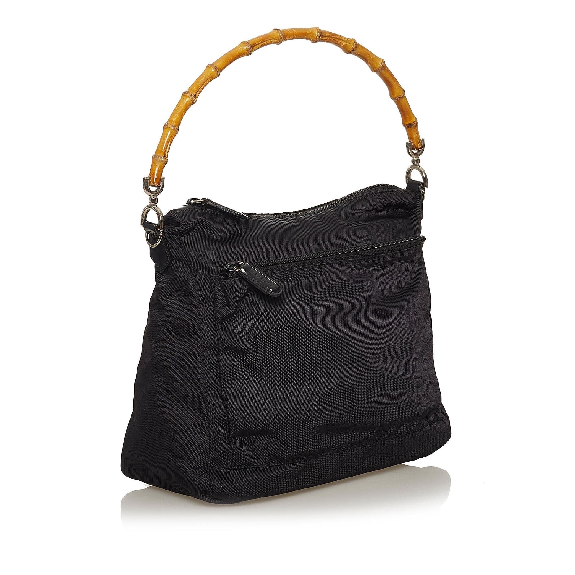 Gucci Bamboo SHG Nylon Black Satchel Bag Handbag Shg