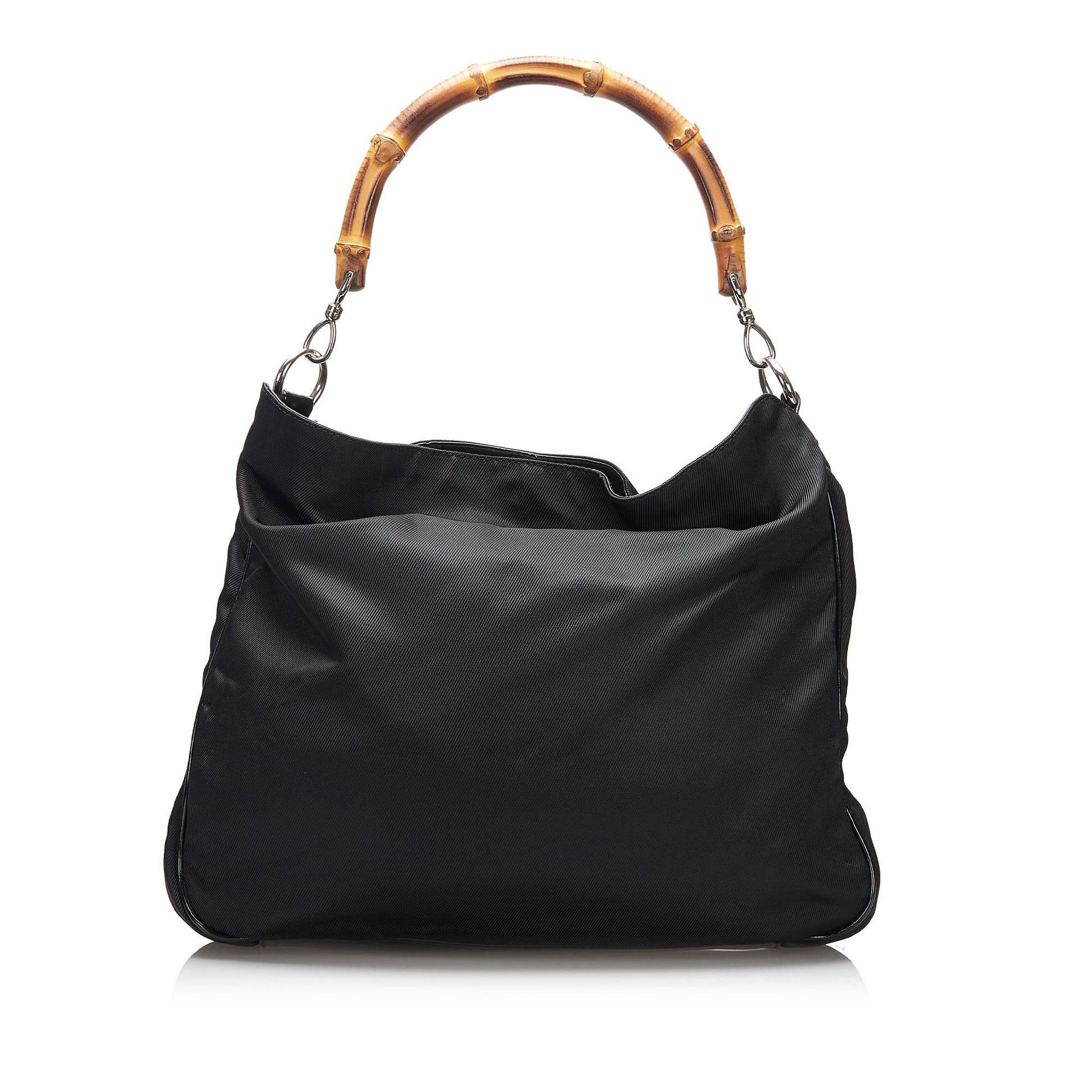 Gucci Bamboo SHG-3w9q8z Nylon Black Satchel Bag