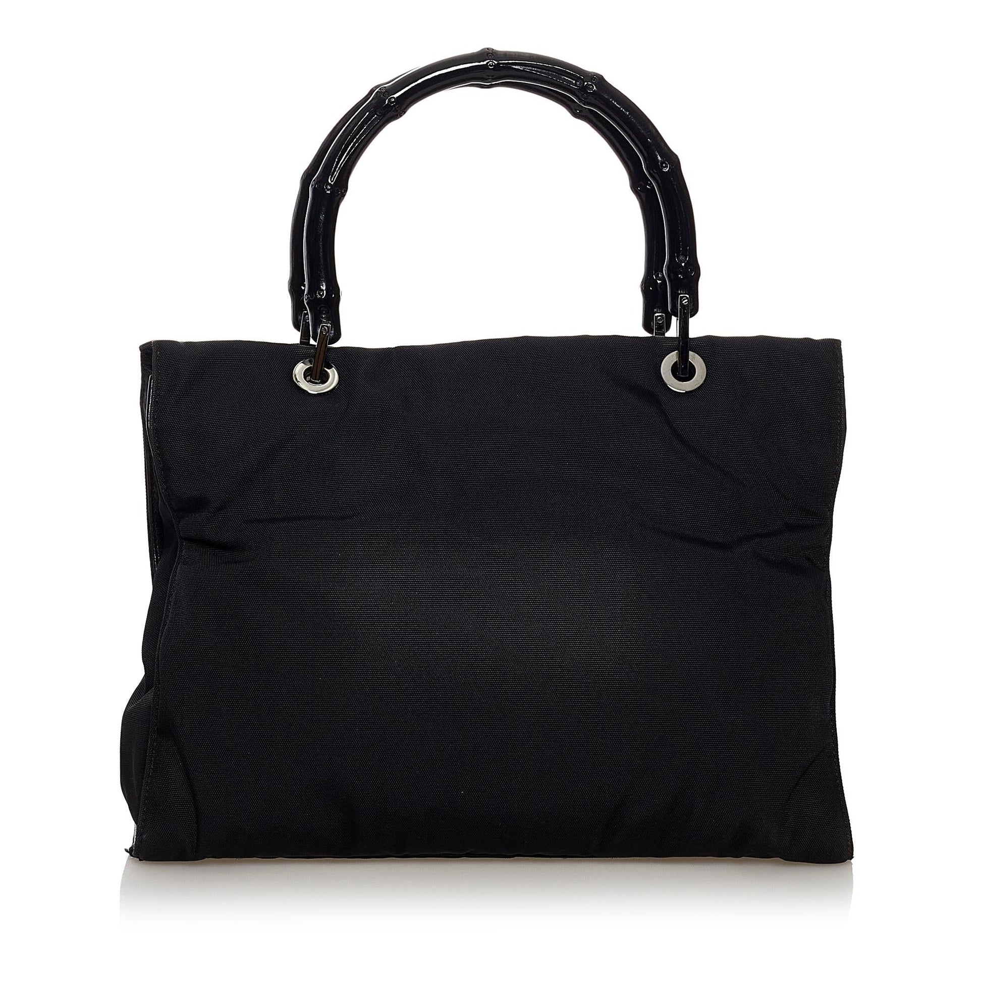 Gucci Bamboo SHG-TotpRg Nylon Black Satchel Bag