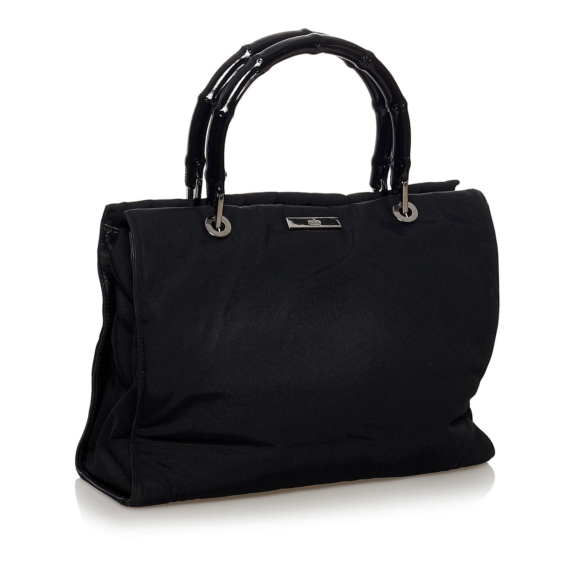 Gucci Bamboo SHG-TotpRg Nylon Black Satchel Bag