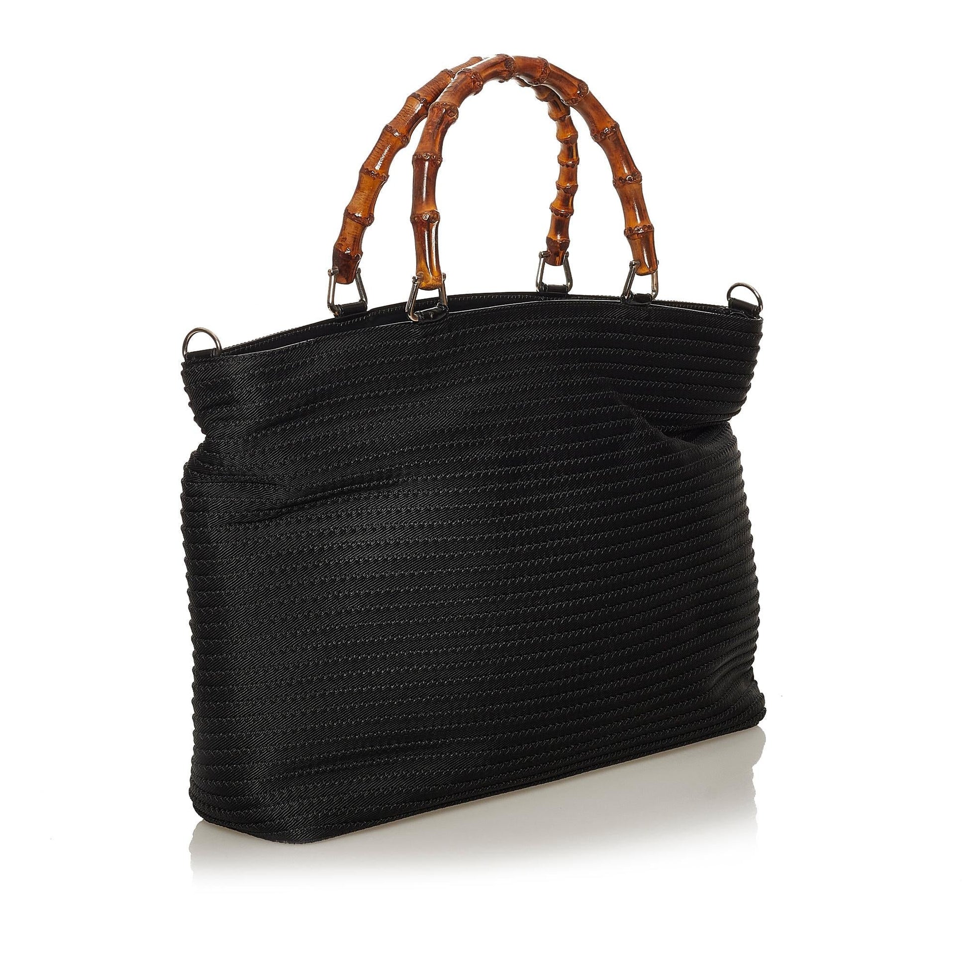 Gucci Bamboo SHG Nylon Black Tote Bag Bag Shg