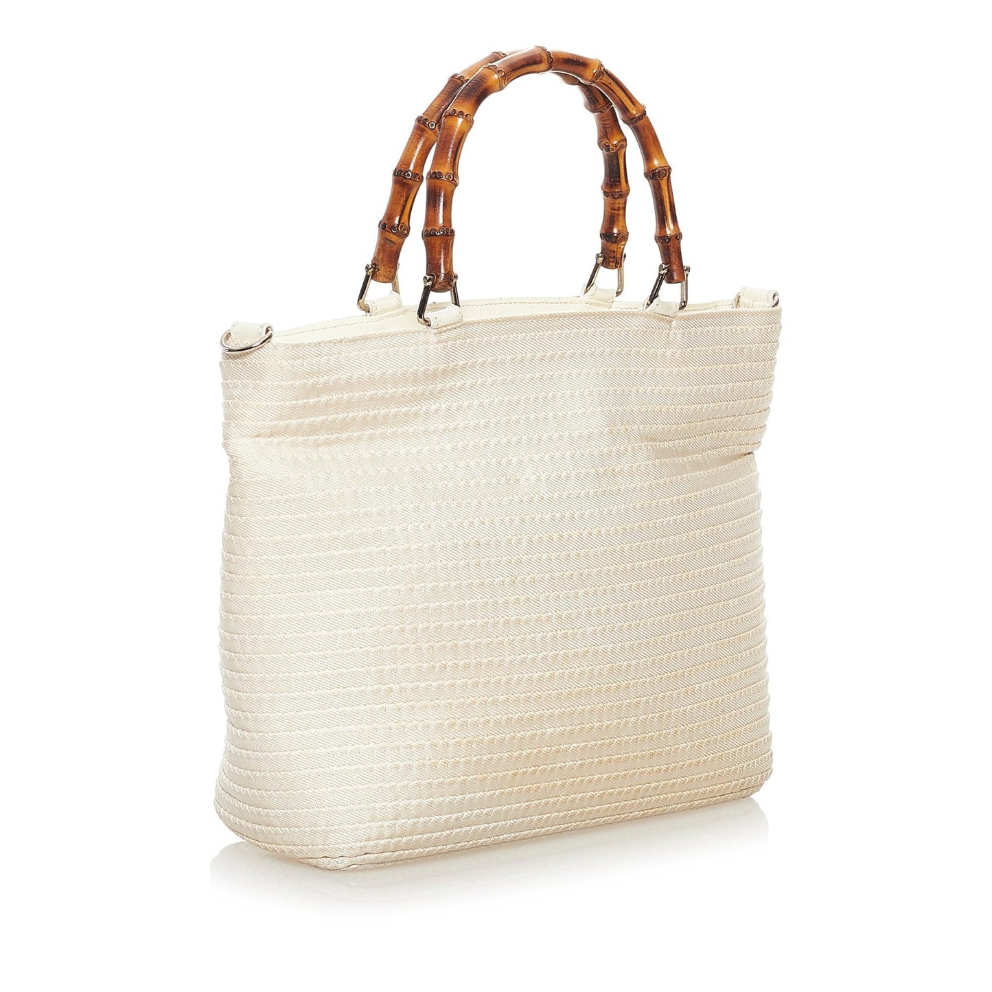 Gucci Bamboo SHG Nylon White Brown Tote Bag