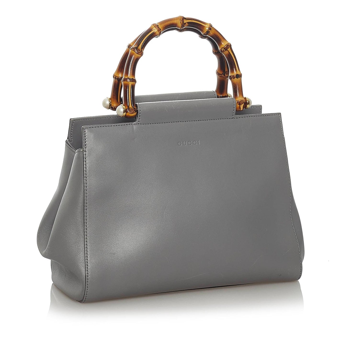 Gucci Bamboo Nymphaea SHG Leather Calf Brown Grey Satchel Bag