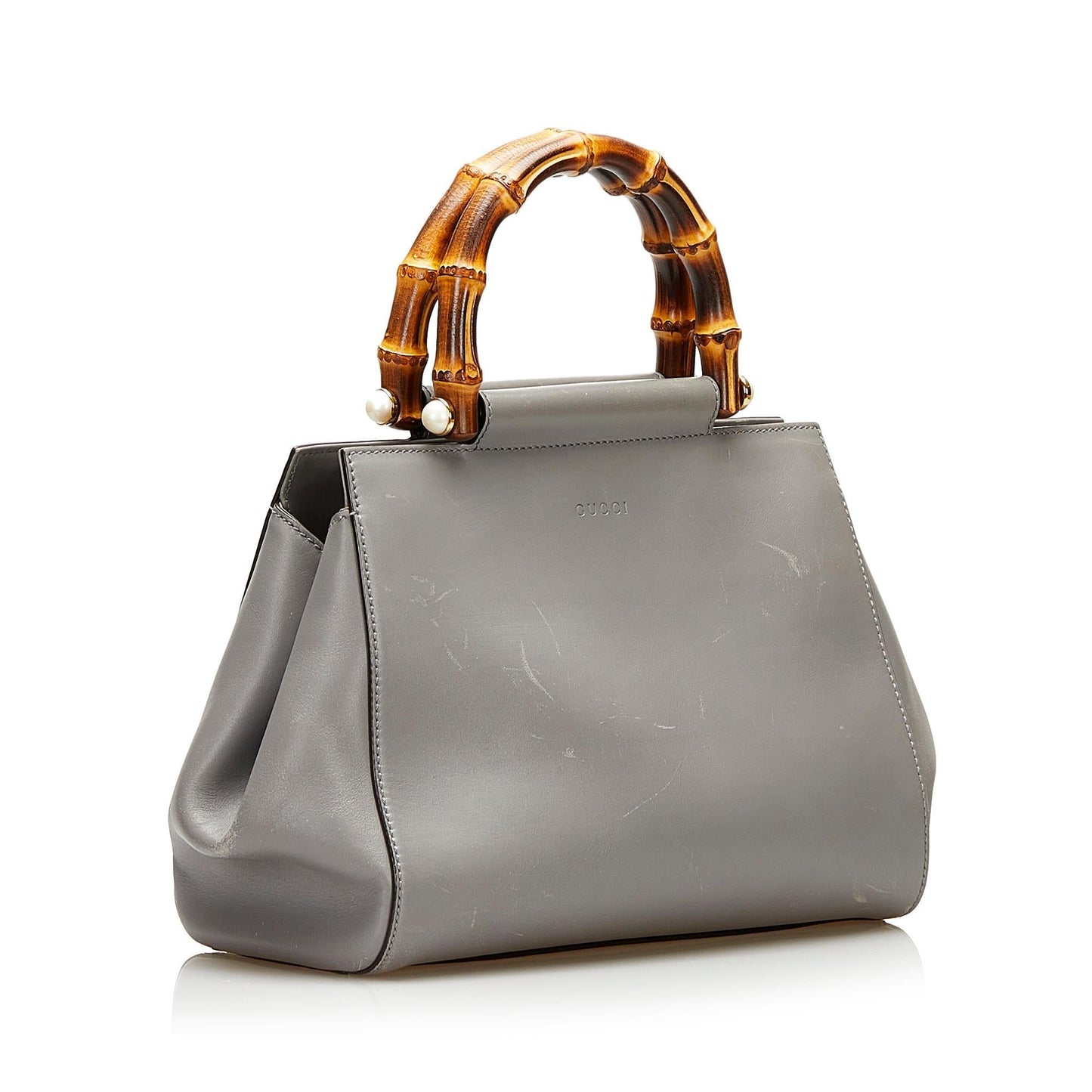 Gucci Bamboo Nymphaea SHG Leather Calf Grey Satchel Bag