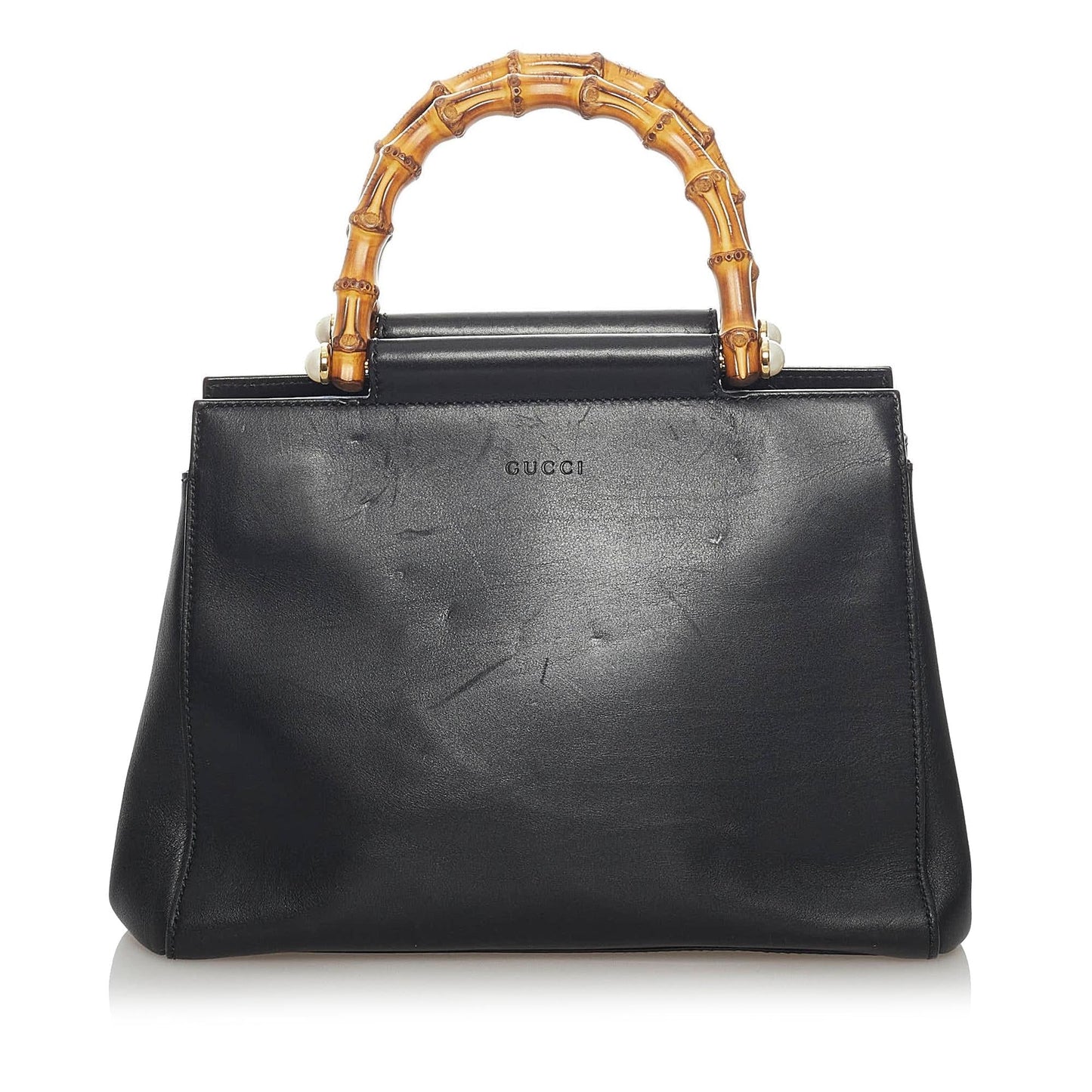 Gucci Bamboo Nymphaea SHG Leather Calf Black Brown Satchel Bag
