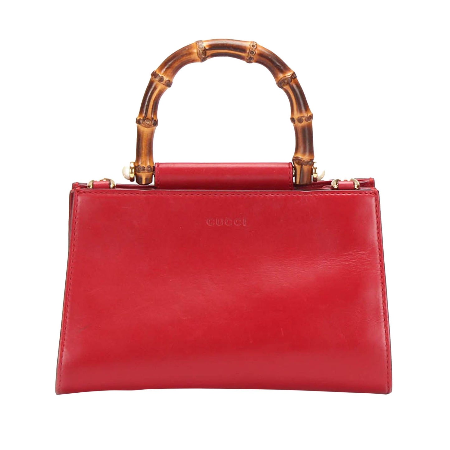 Gucci Bamboo Nymphaea SHG-bEqEts Leather Calf Red Satchel Bag