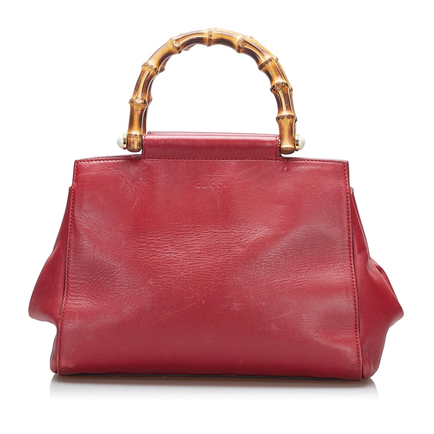 Gucci Bamboo Nymphaea SHG-Nh2XFR Calf Red Satchel Bag