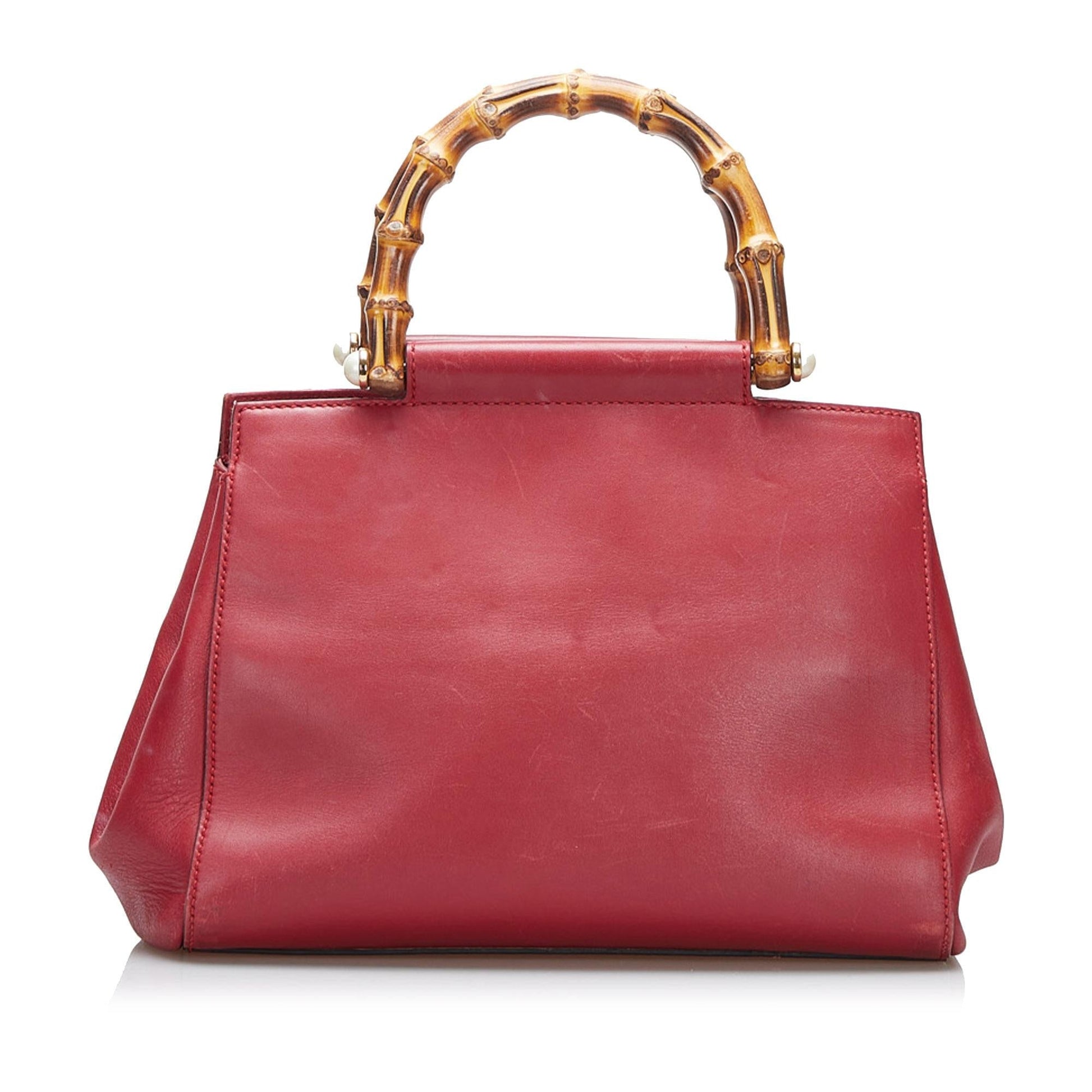 Gucci Bamboo Nymphaea SHG-Nh2XFR Calf Red Satchel Bag
