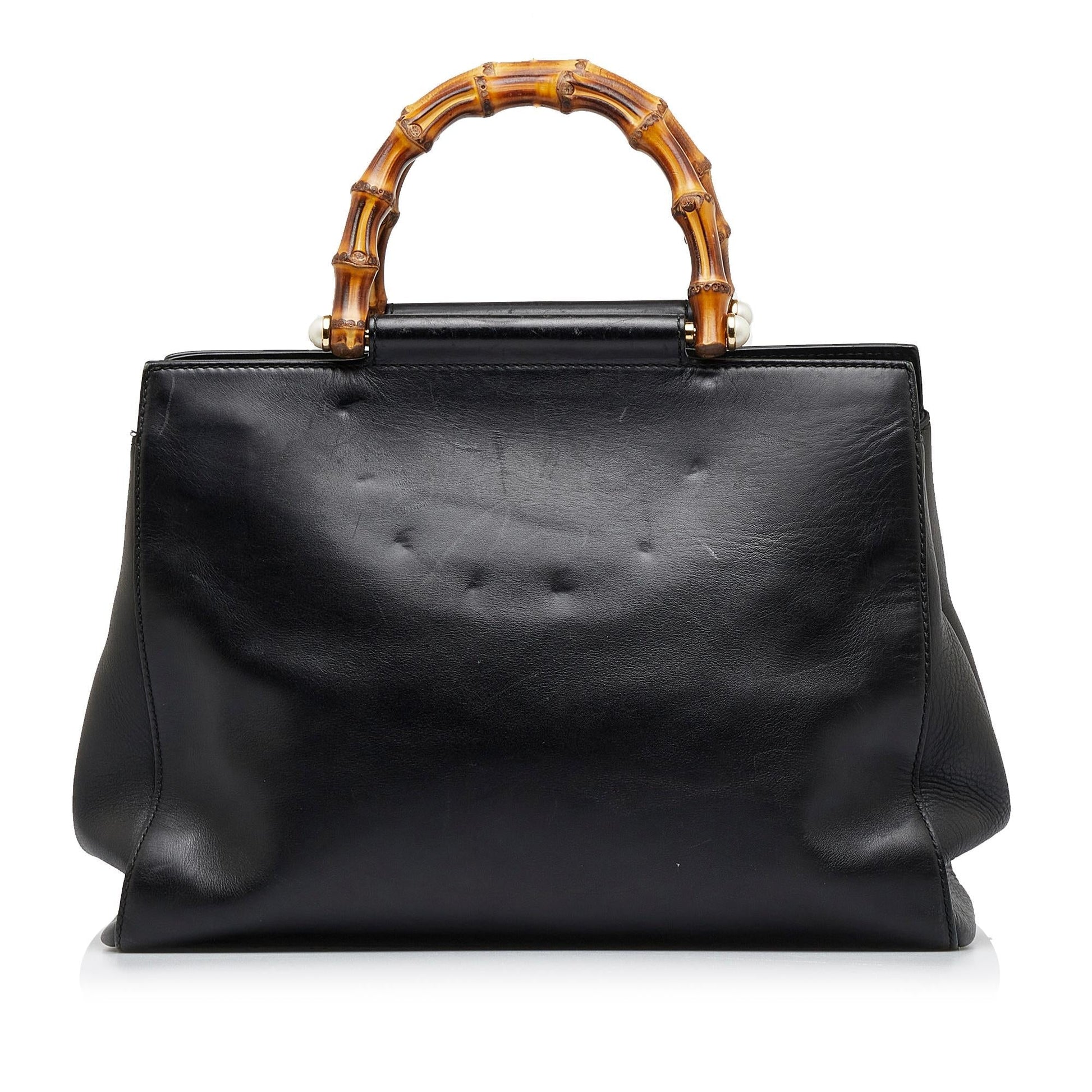Gucci Bamboo Nymphaea SHG-pRSTY5 Calf Black Satchel Bag