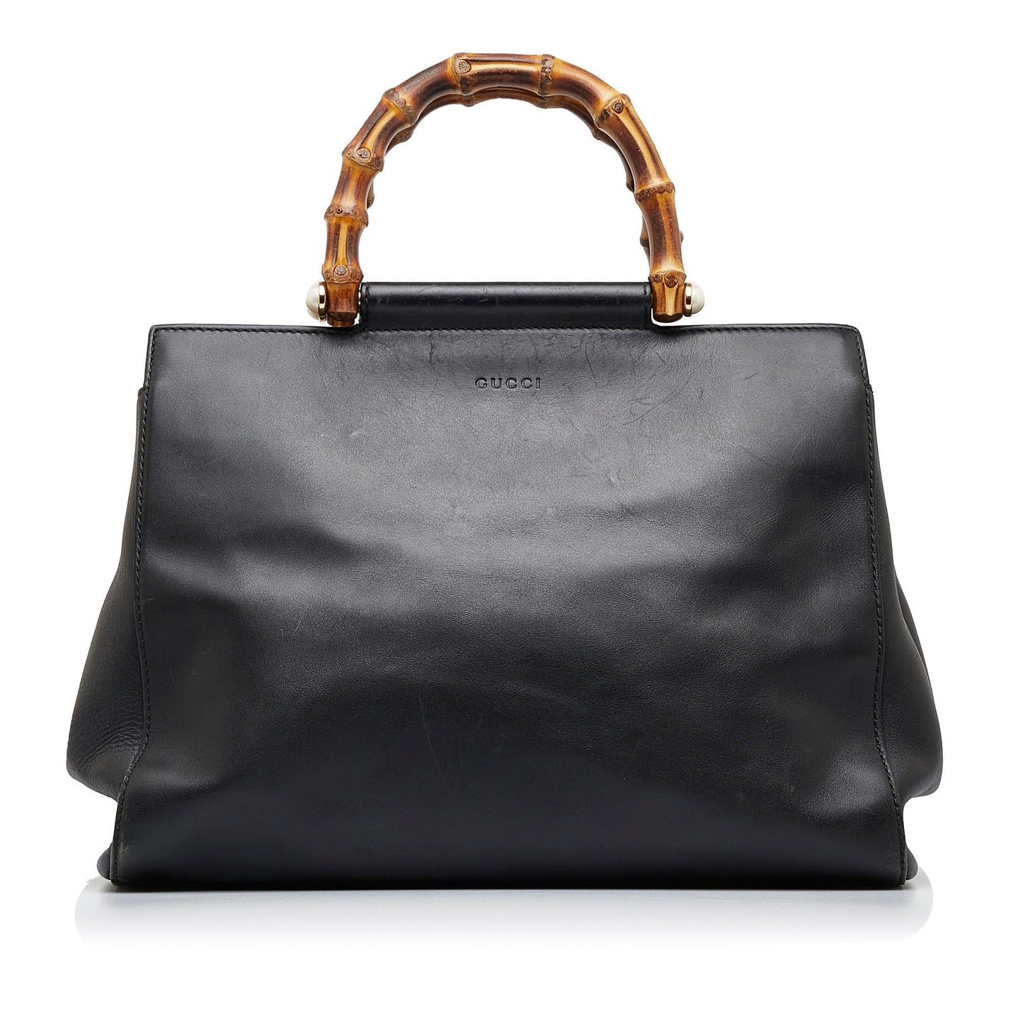 Gucci Bamboo Nymphaea SHG-pRSTY5 Calf Black Satchel Bag