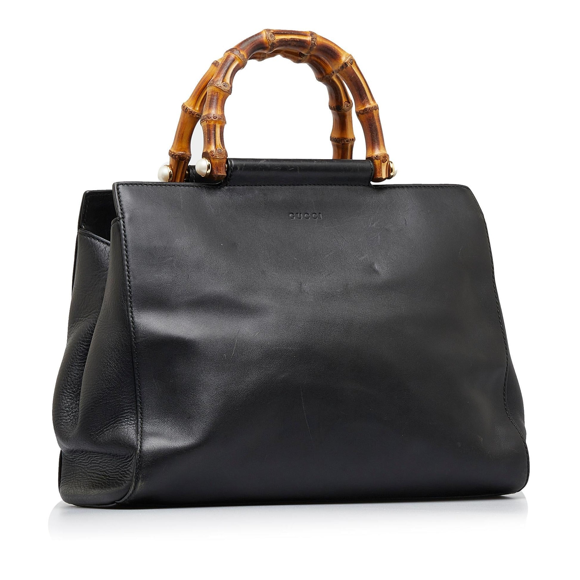 Gucci Bamboo Nymphaea SHG-pRSTY5 Calf Black Satchel Bag